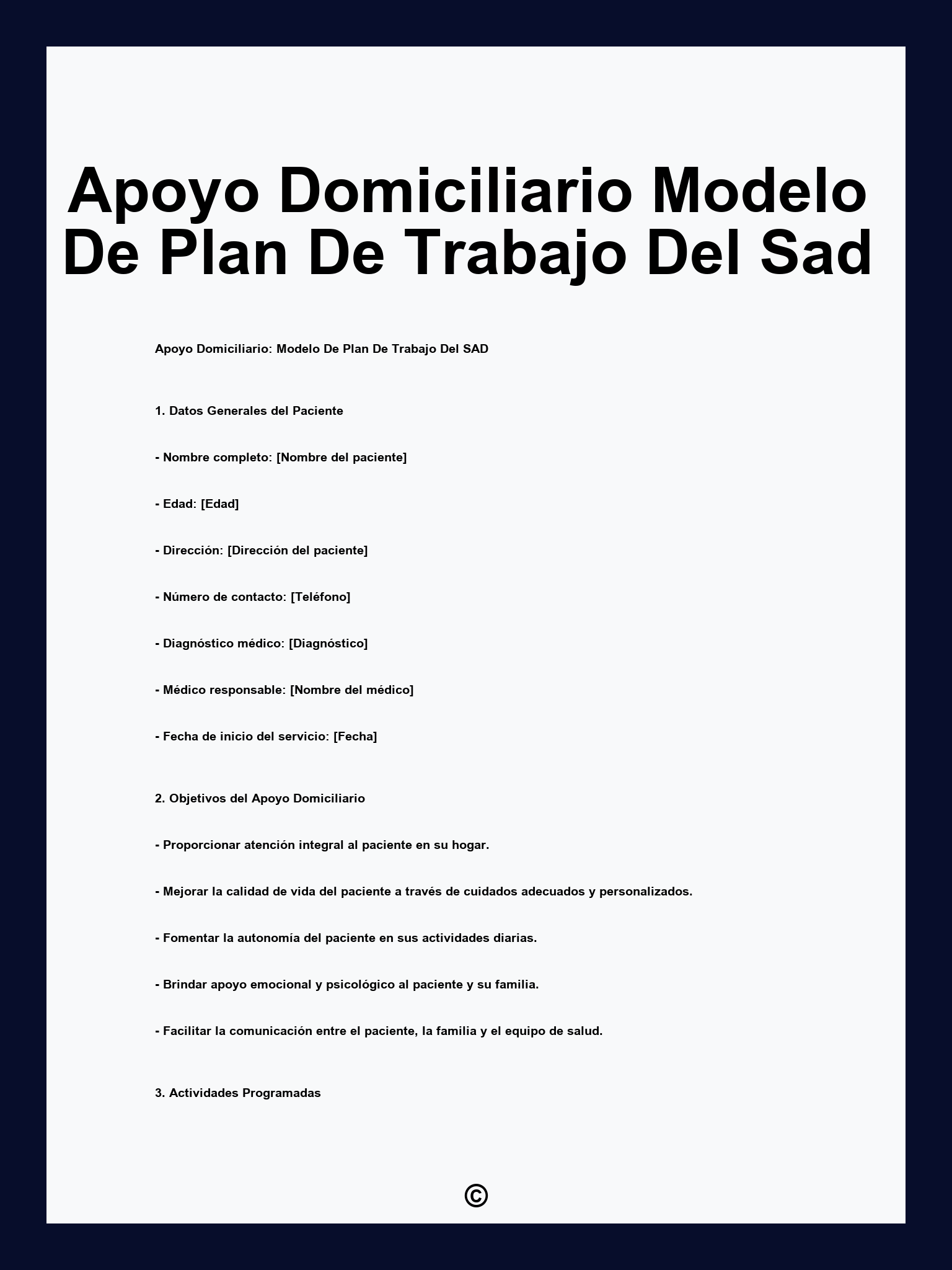 Apoyo Domiciliario Modelo De Plan De Trabajo Del Sad