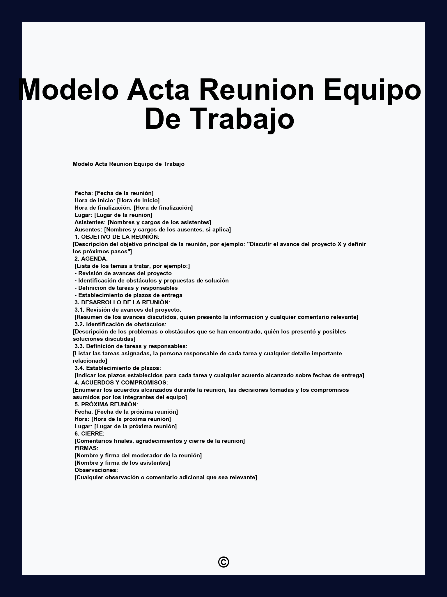 Modelo Acta Reunion Equipo De Trabajo