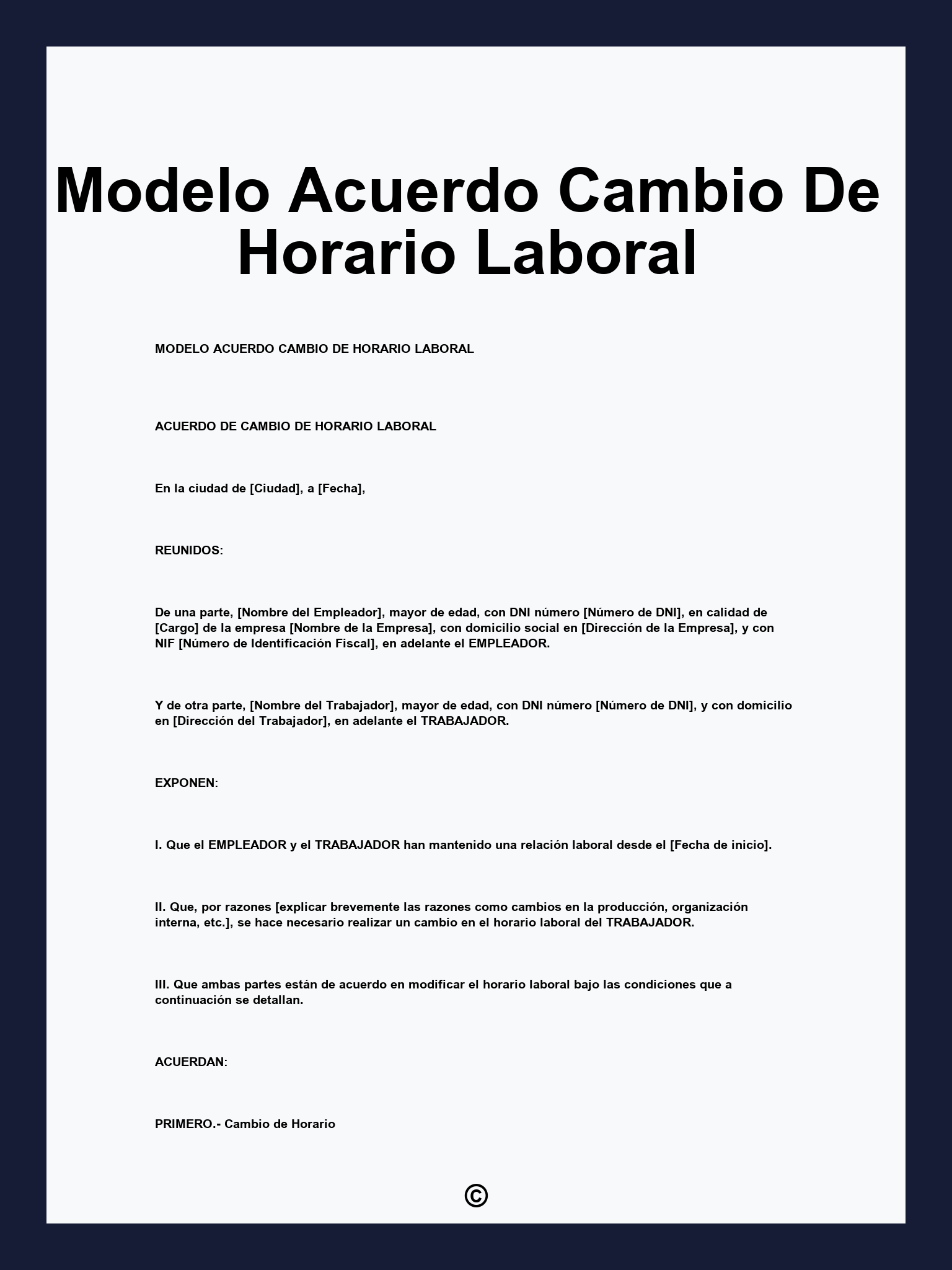 Modelo Acuerdo Cambio De Horario Laboral