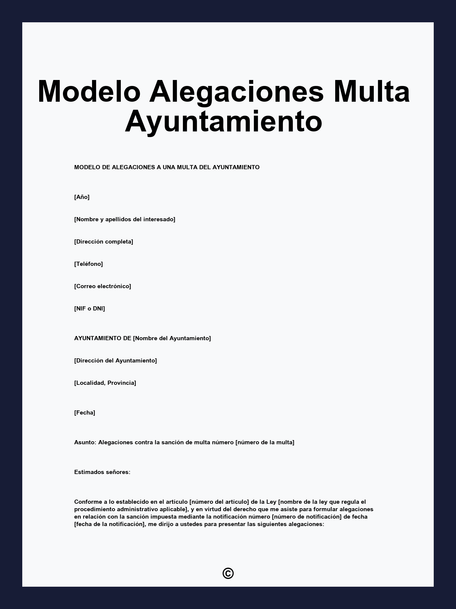 Modelo Alegaciones Multa Ayuntamiento