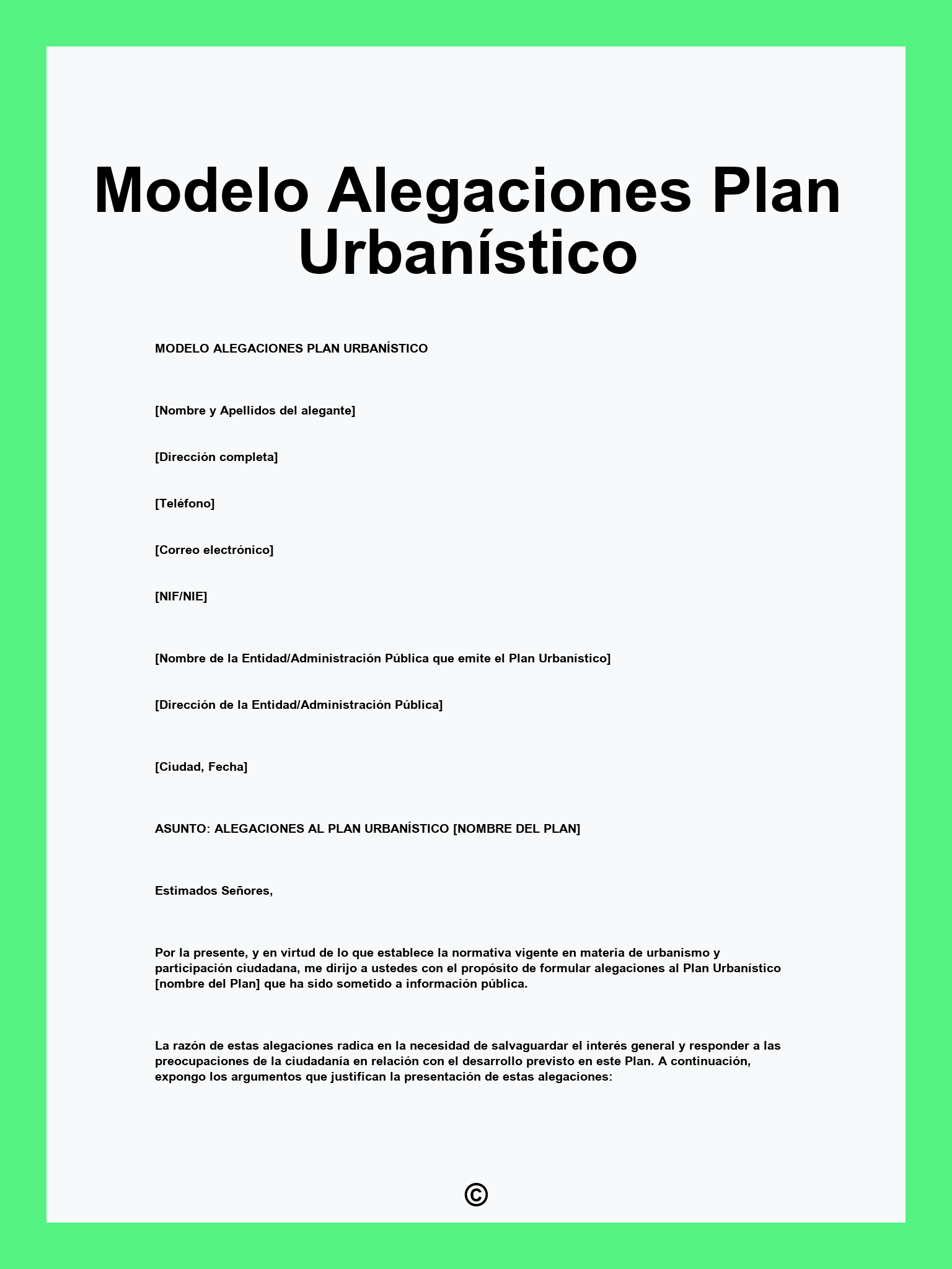 Modelo Alegaciones Plan Urbanístico