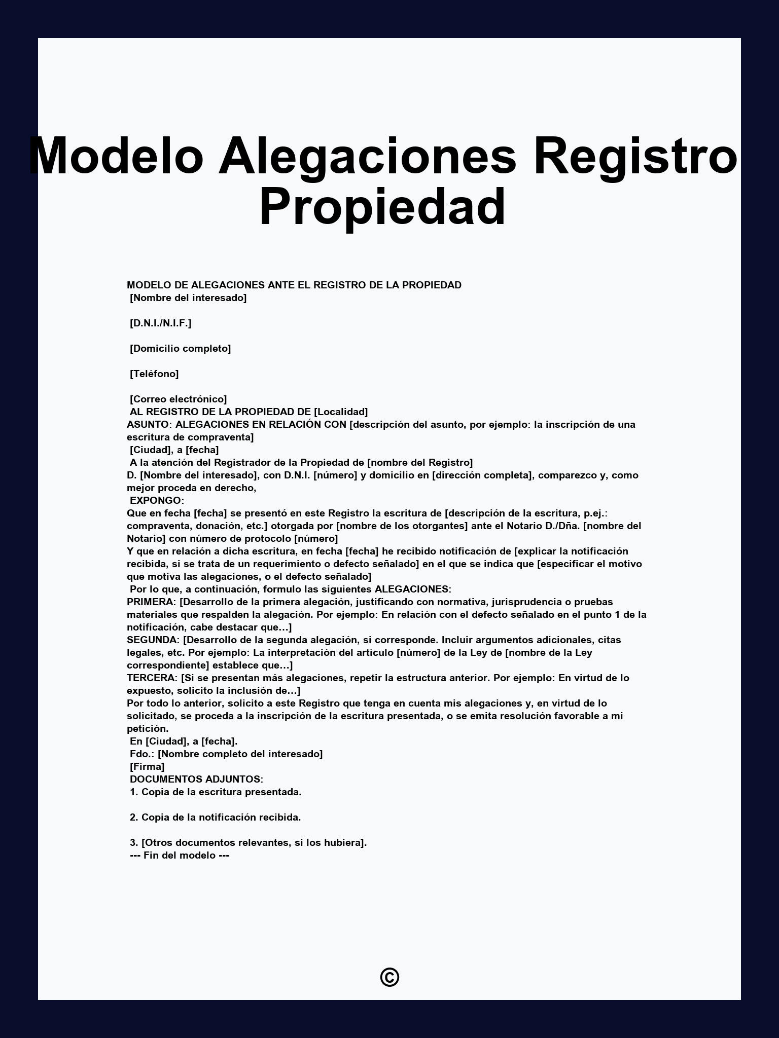 Modelo Alegaciones Registro Propiedad