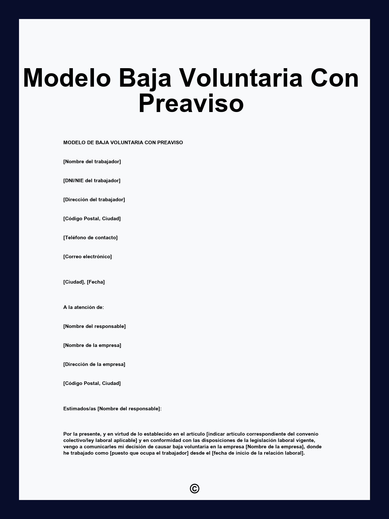 Modelo Baja Voluntaria Con Preaviso