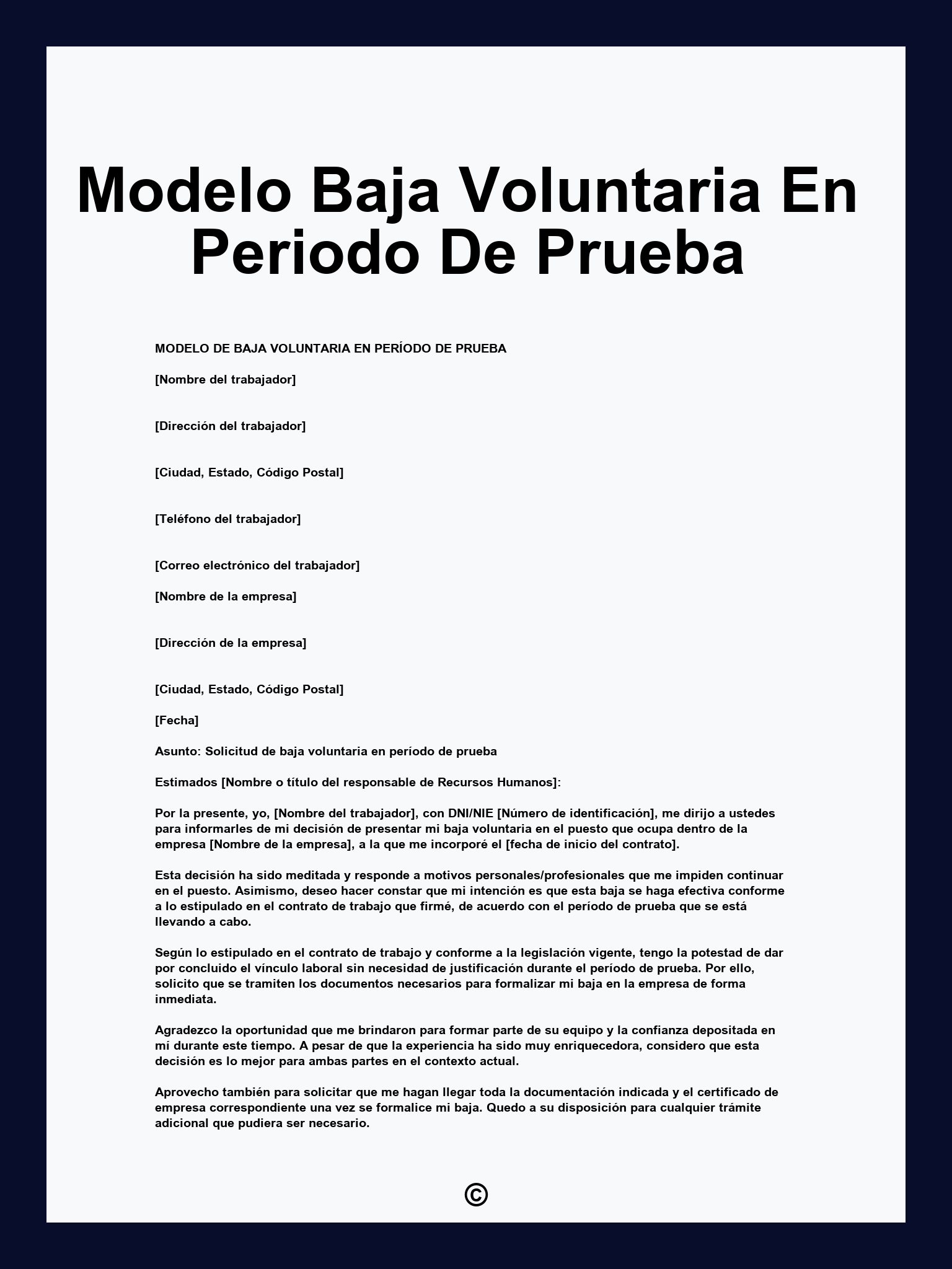 Modelo Baja Voluntaria En Periodo De Prueba
