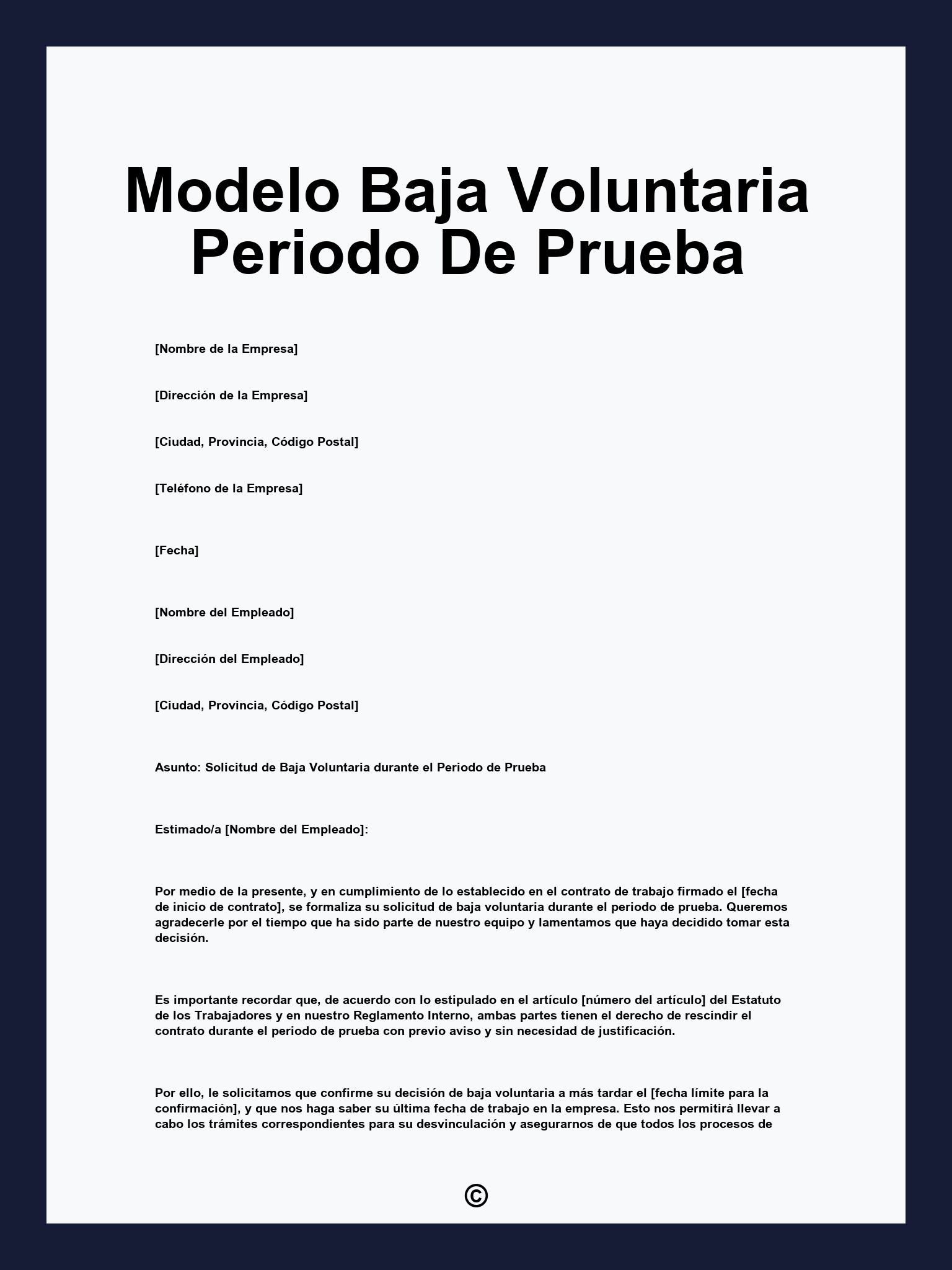Modelo Baja Voluntaria Periodo De Prueba