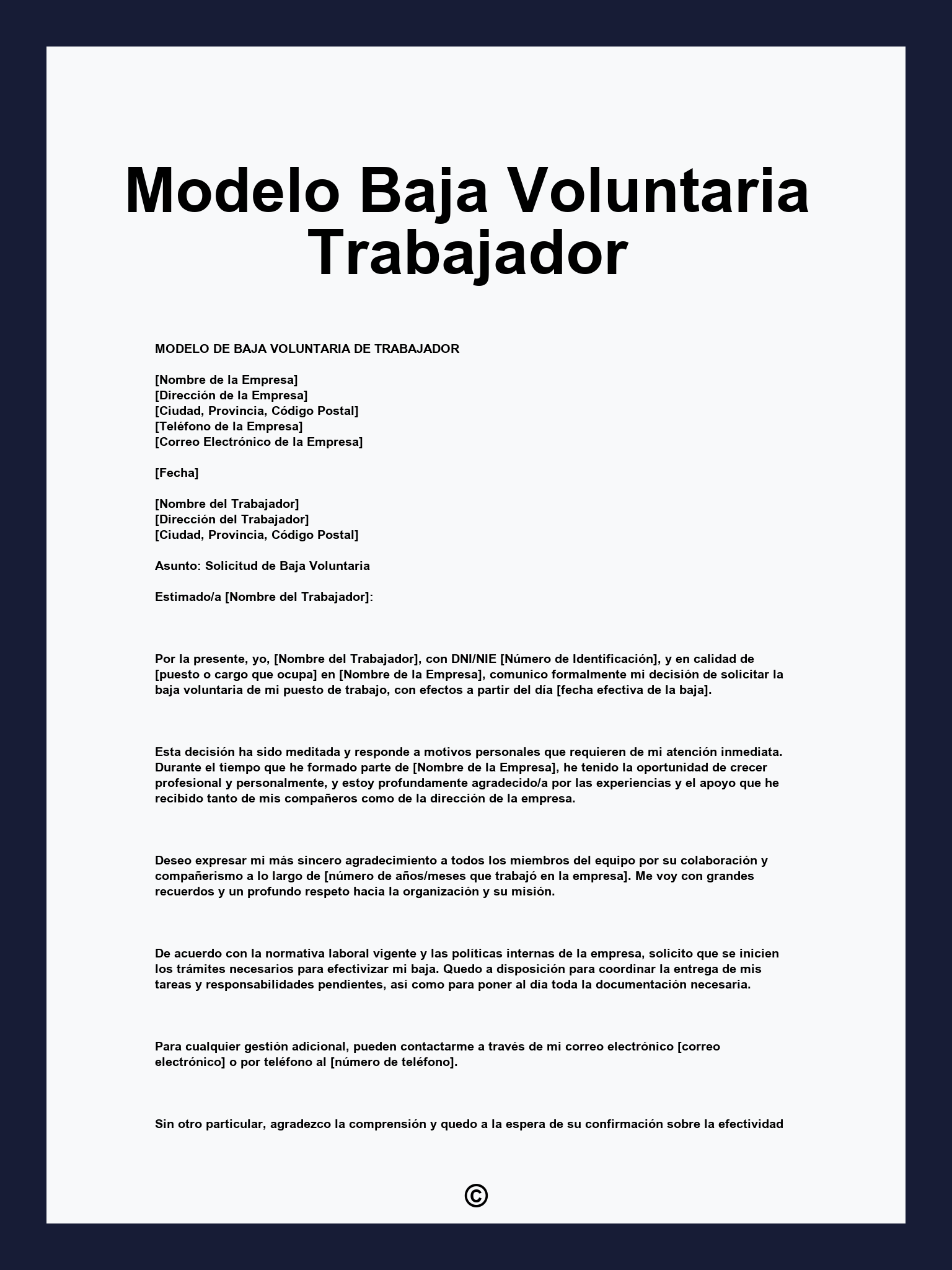 Modelo Baja Voluntaria Trabajador