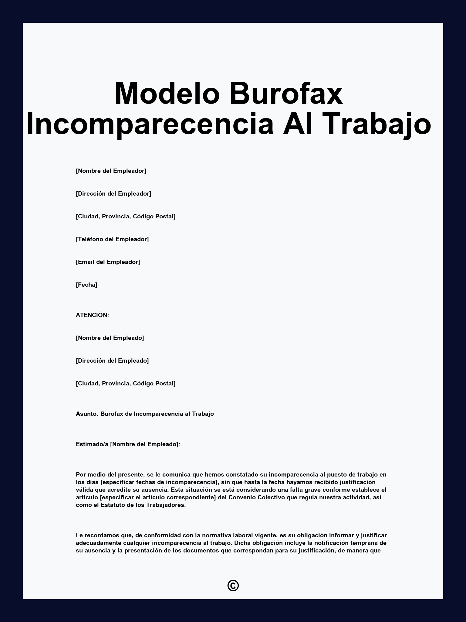 Modelo Burofax Incomparecencia Al Trabajo