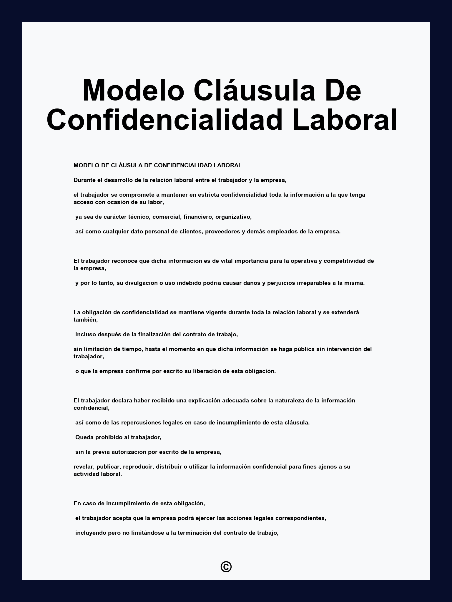 Modelo Cláusula De Confidencialidad Laboral