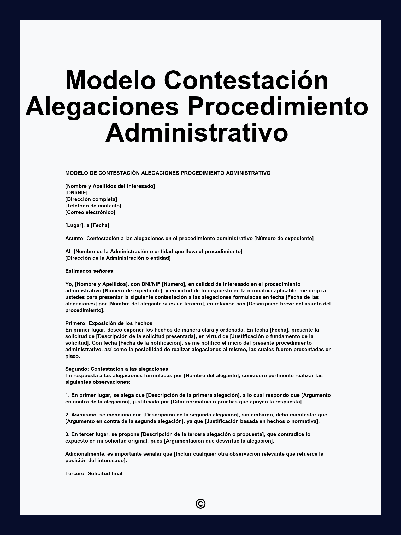 Modelo Contestación Alegaciones Procedimiento Administrativo