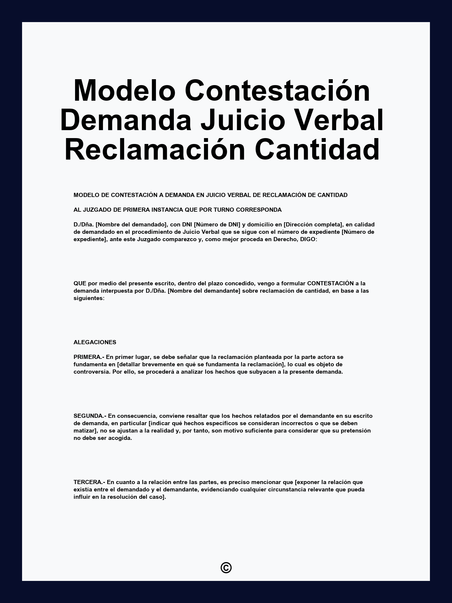 Modelo Contestación Demanda Juicio Verbal Reclamación Cantidad