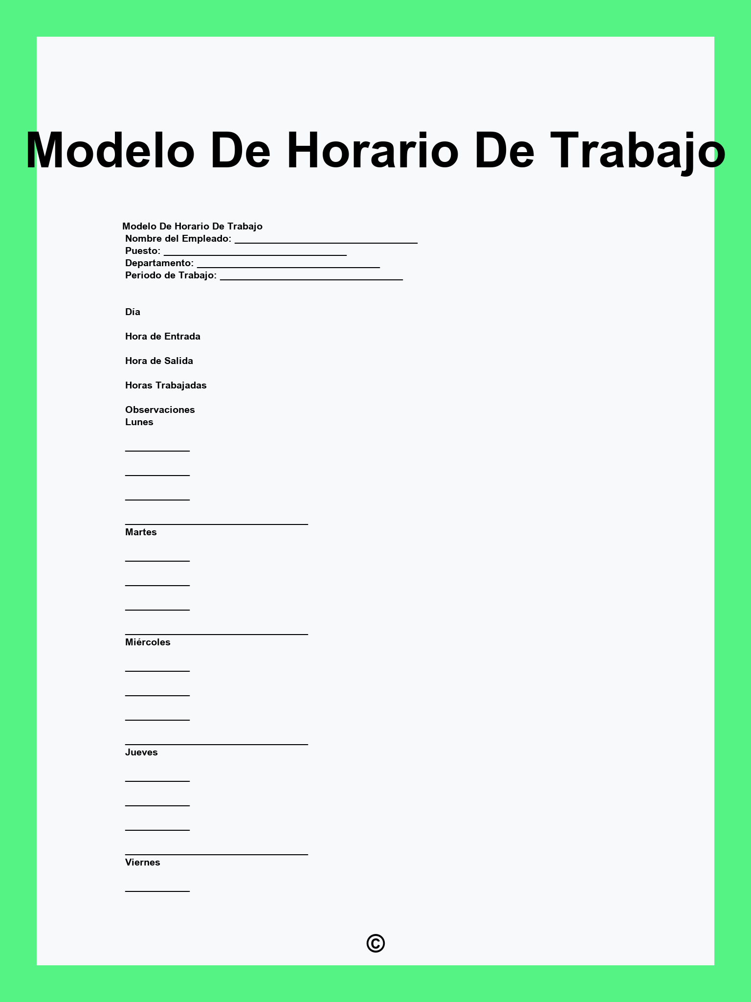 Modelo De Horario De Trabajo