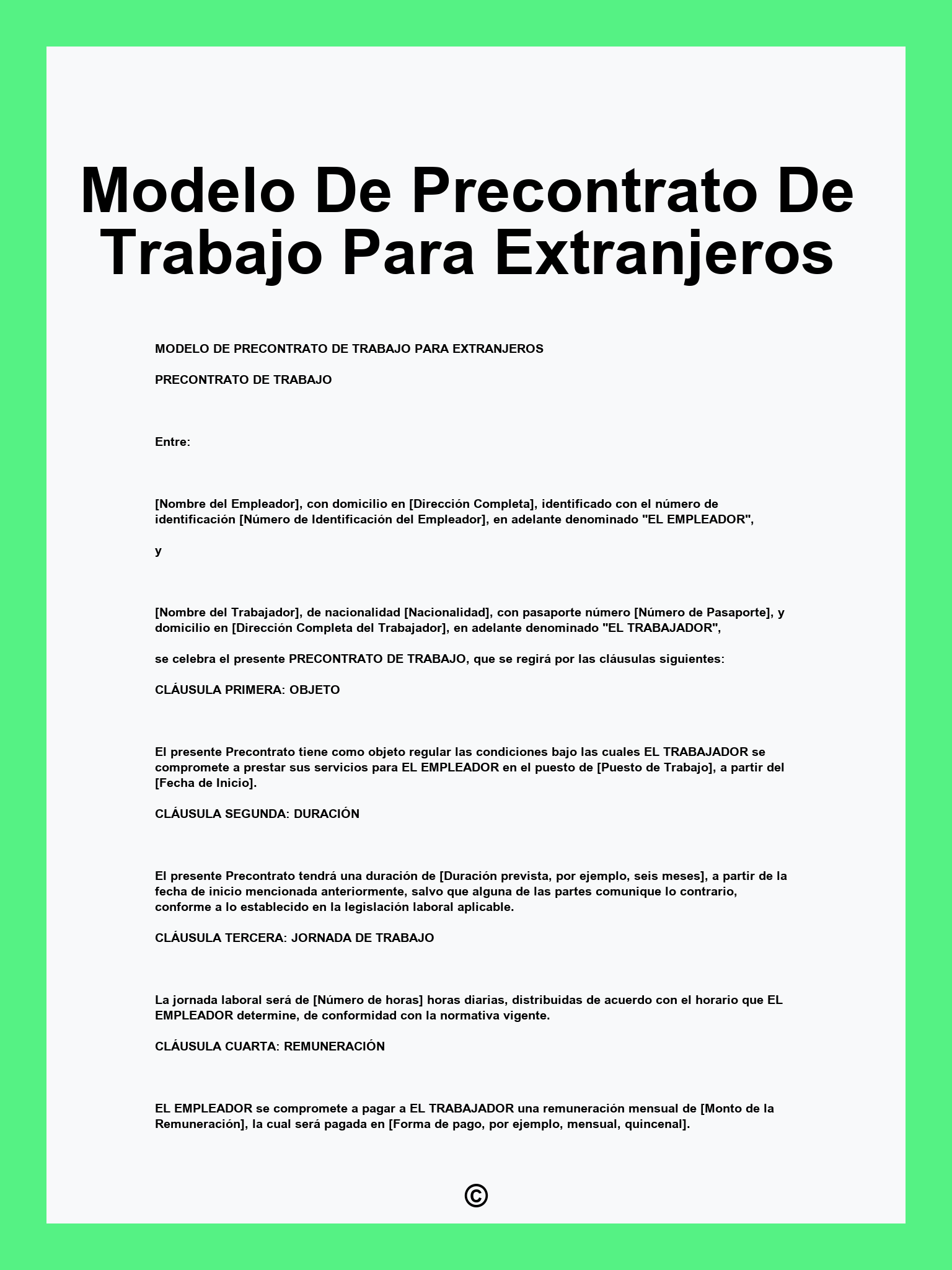 Modelo De Precontrato De Trabajo Para Extranjeros