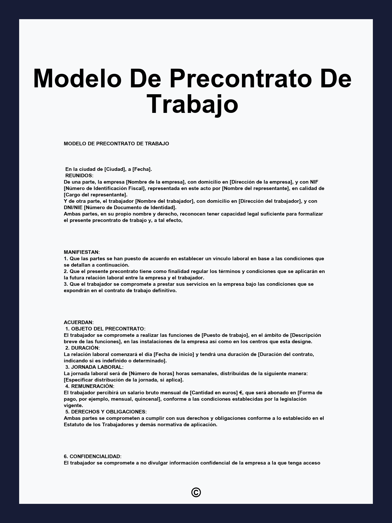 Modelo De Precontrato De Trabajo