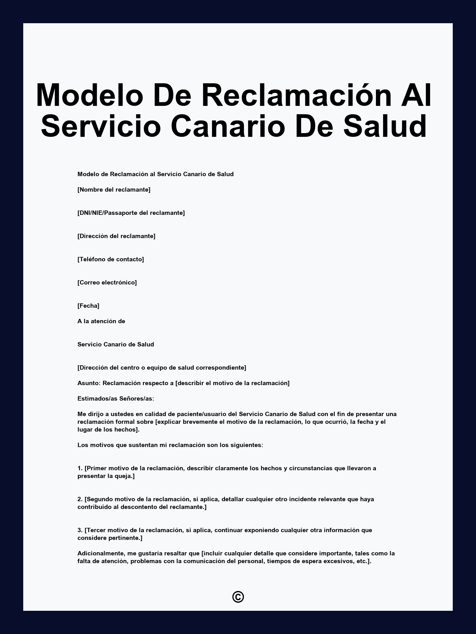 Modelo De Reclamación Al Servicio Canario De Salud
