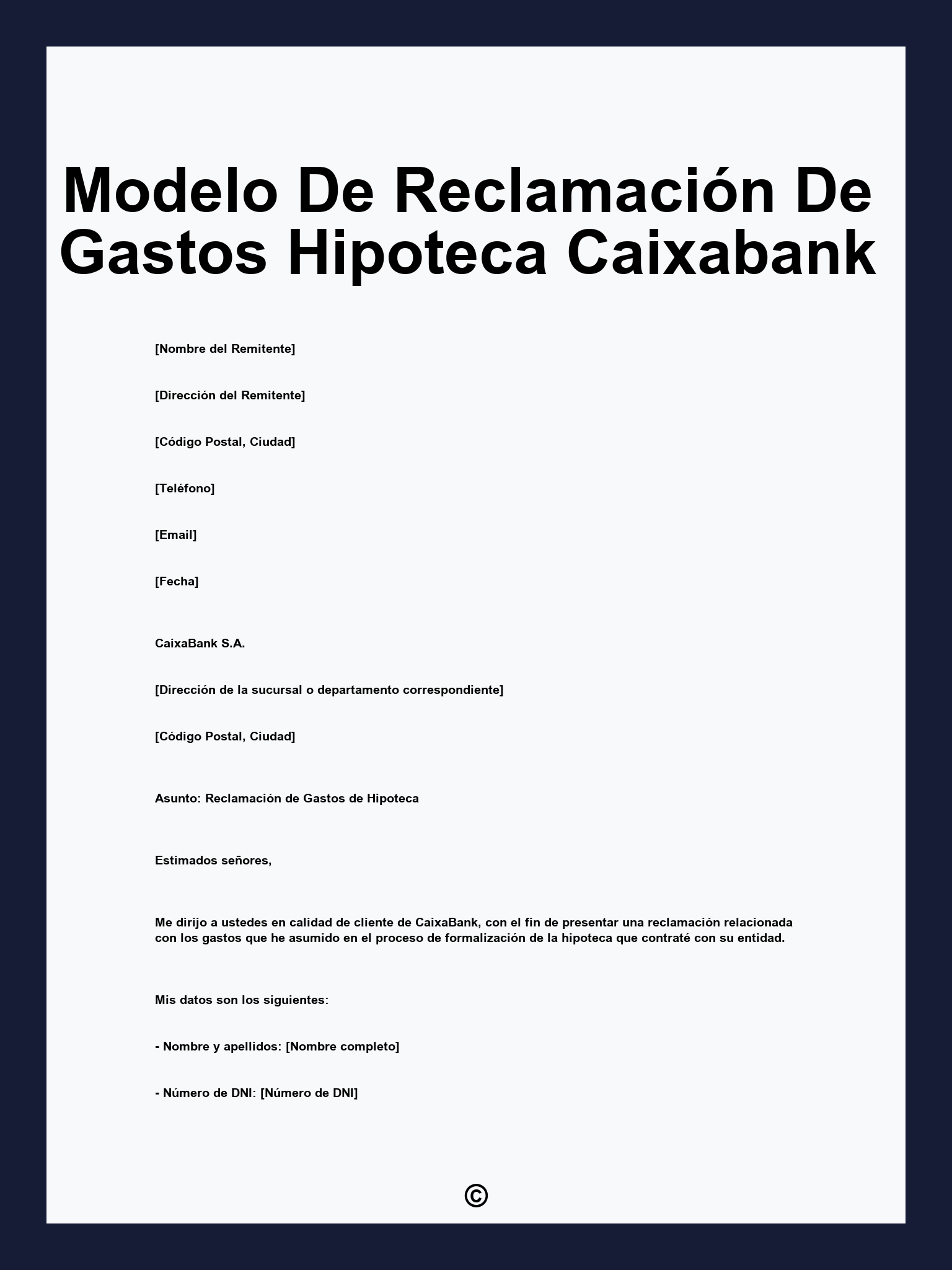 Modelo De Reclamación De Gastos Hipoteca Caixabank