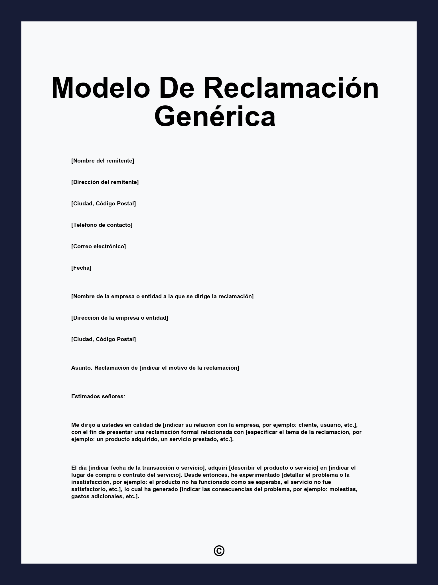 Modelo De Reclamación Genérica