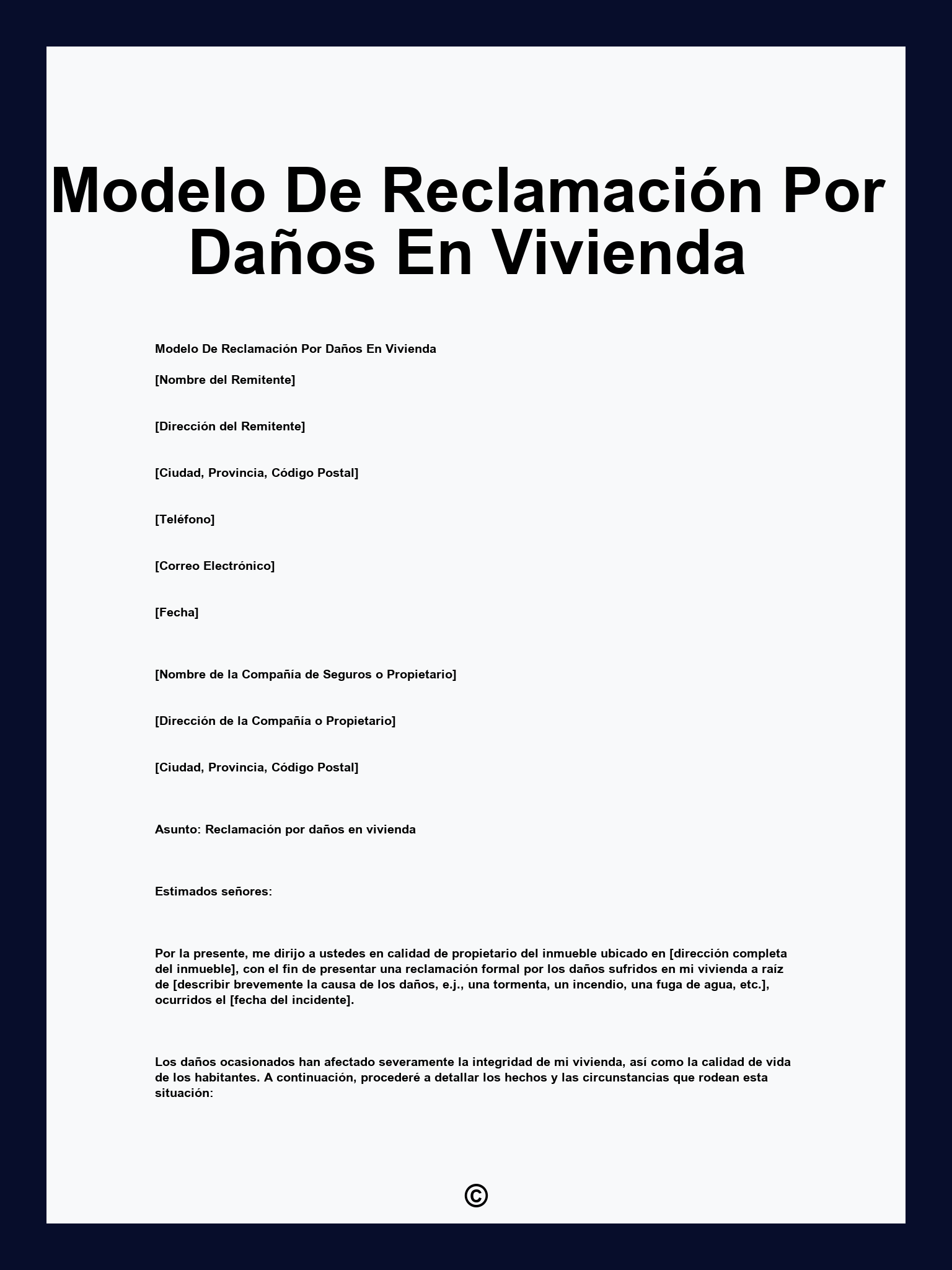 Modelo De Reclamación Por Daños En Vivienda