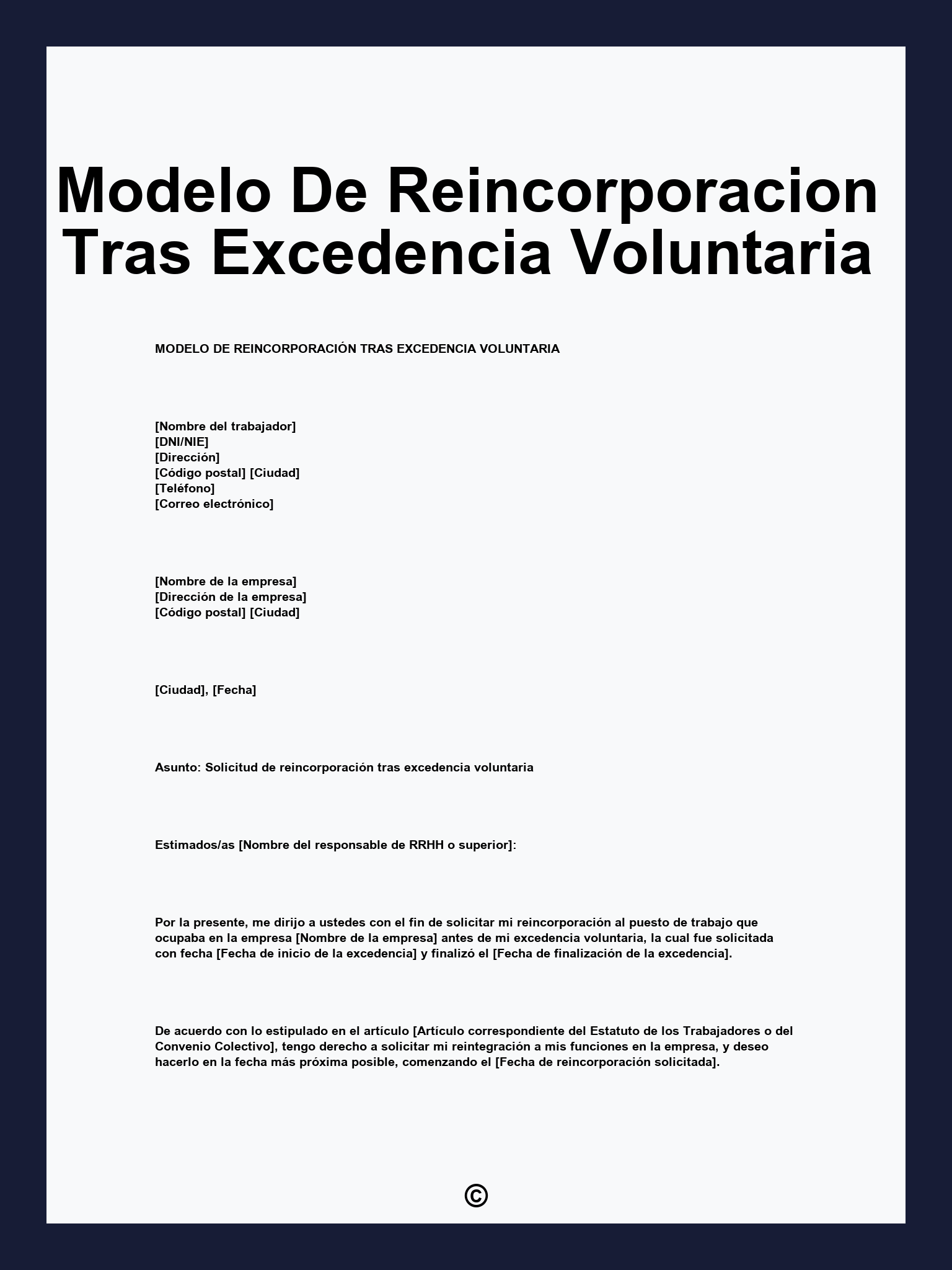 Modelo De Reincorporacion Tras Excedencia Voluntaria
