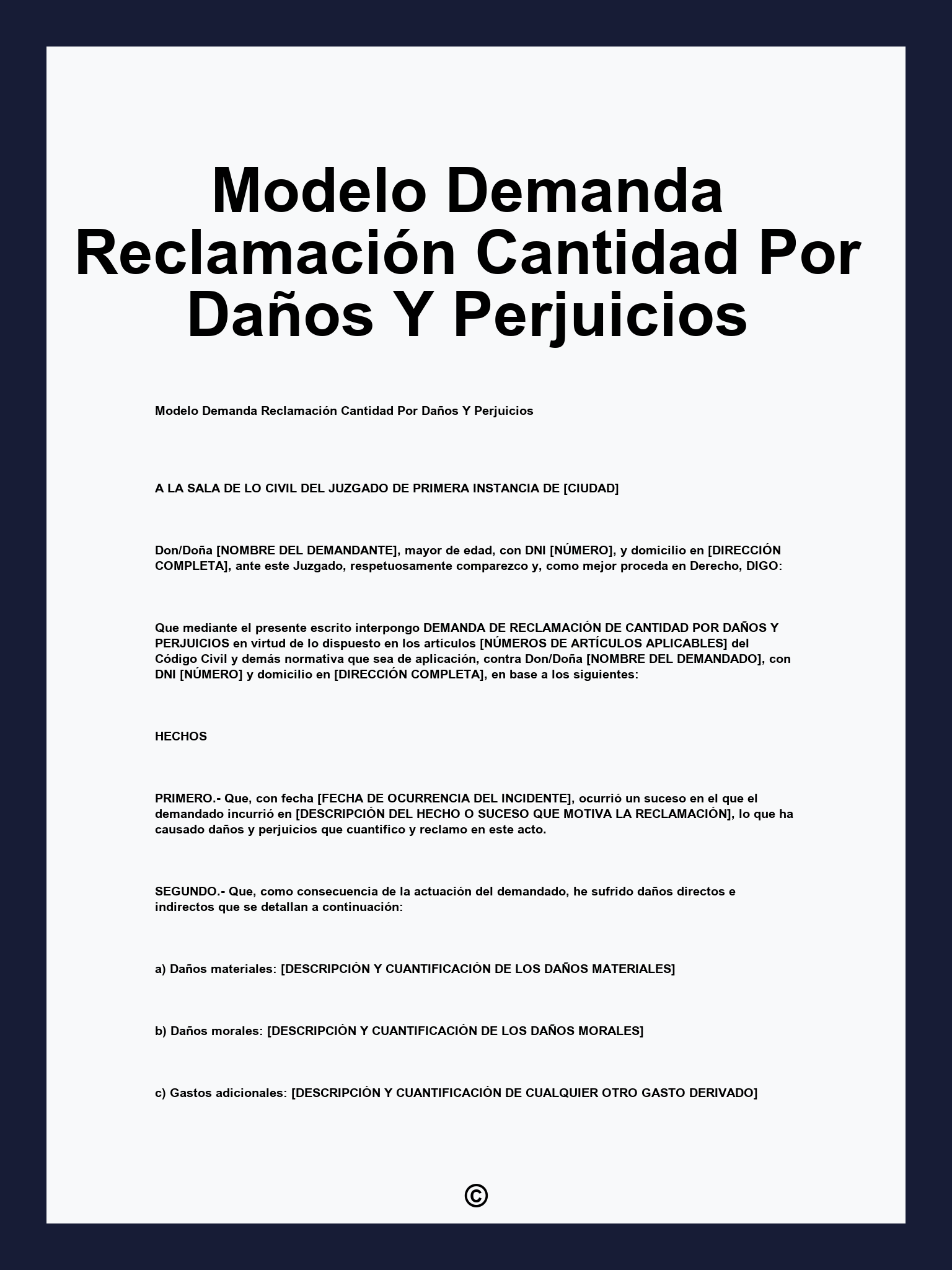 Modelo Demanda Reclamación Cantidad Por Daños Y Perjuicios