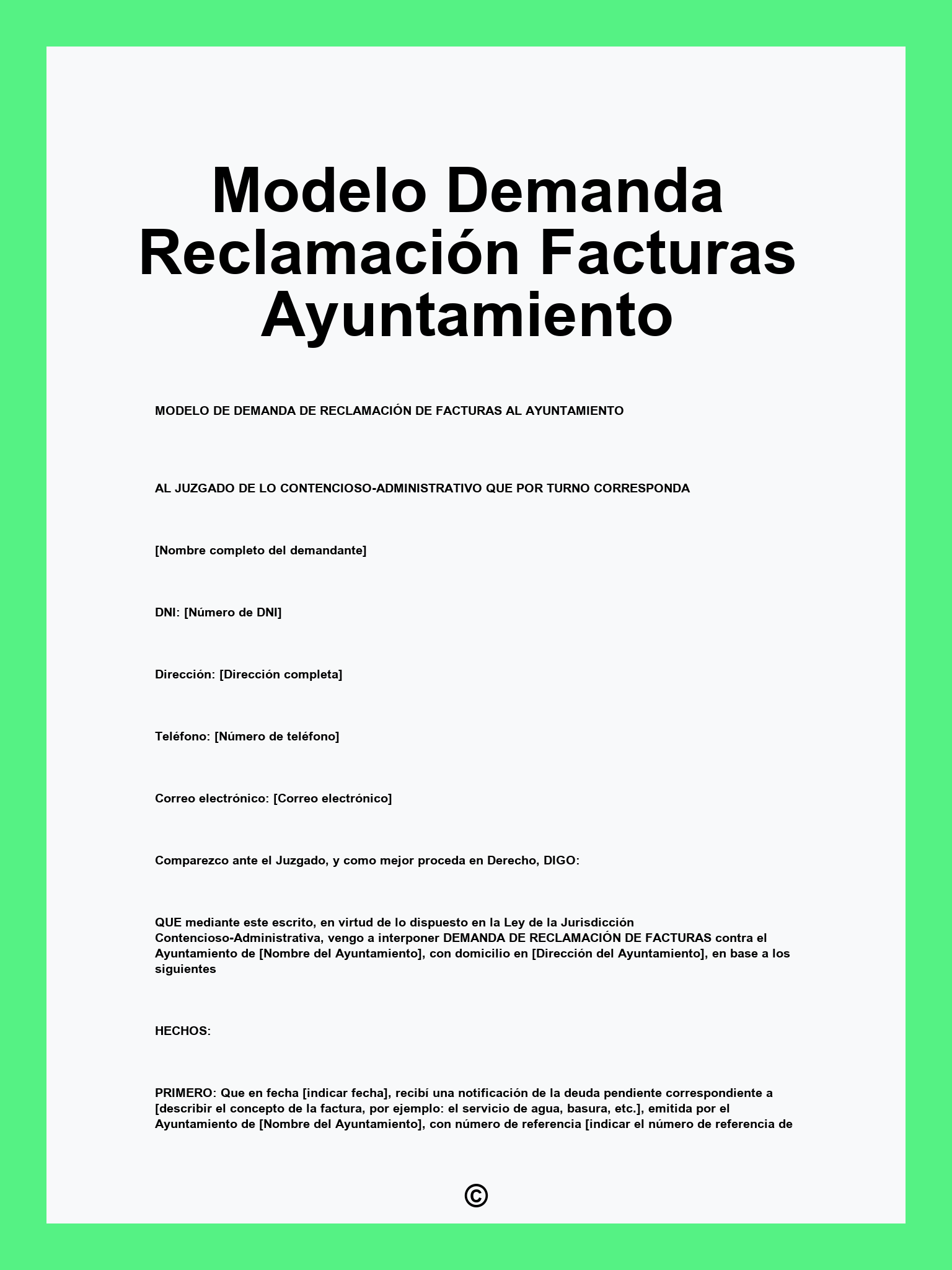 Modelo Demanda Reclamación Facturas Ayuntamiento