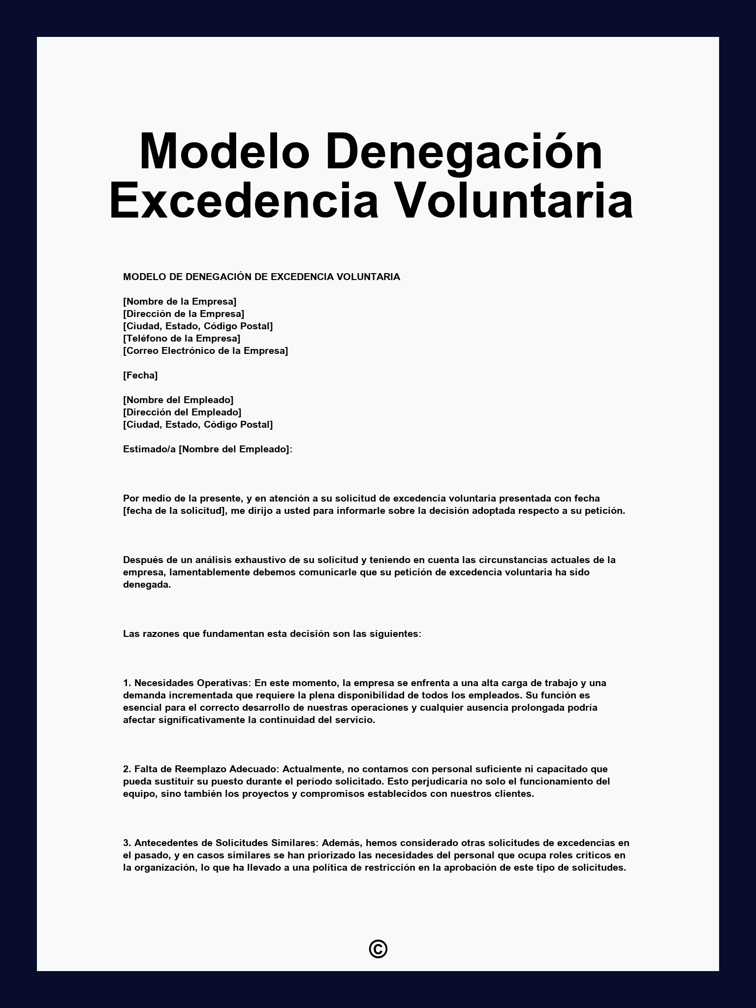 Modelo Denegación Excedencia Voluntaria