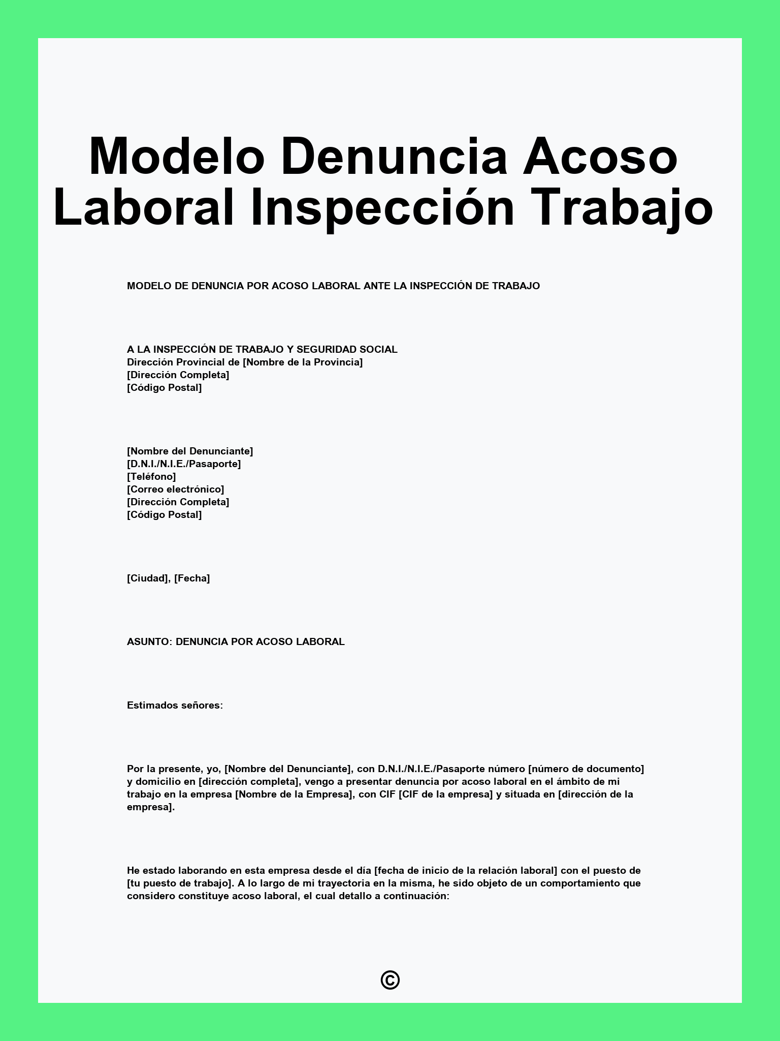 Modelo Denuncia Acoso Laboral Inspección Trabajo