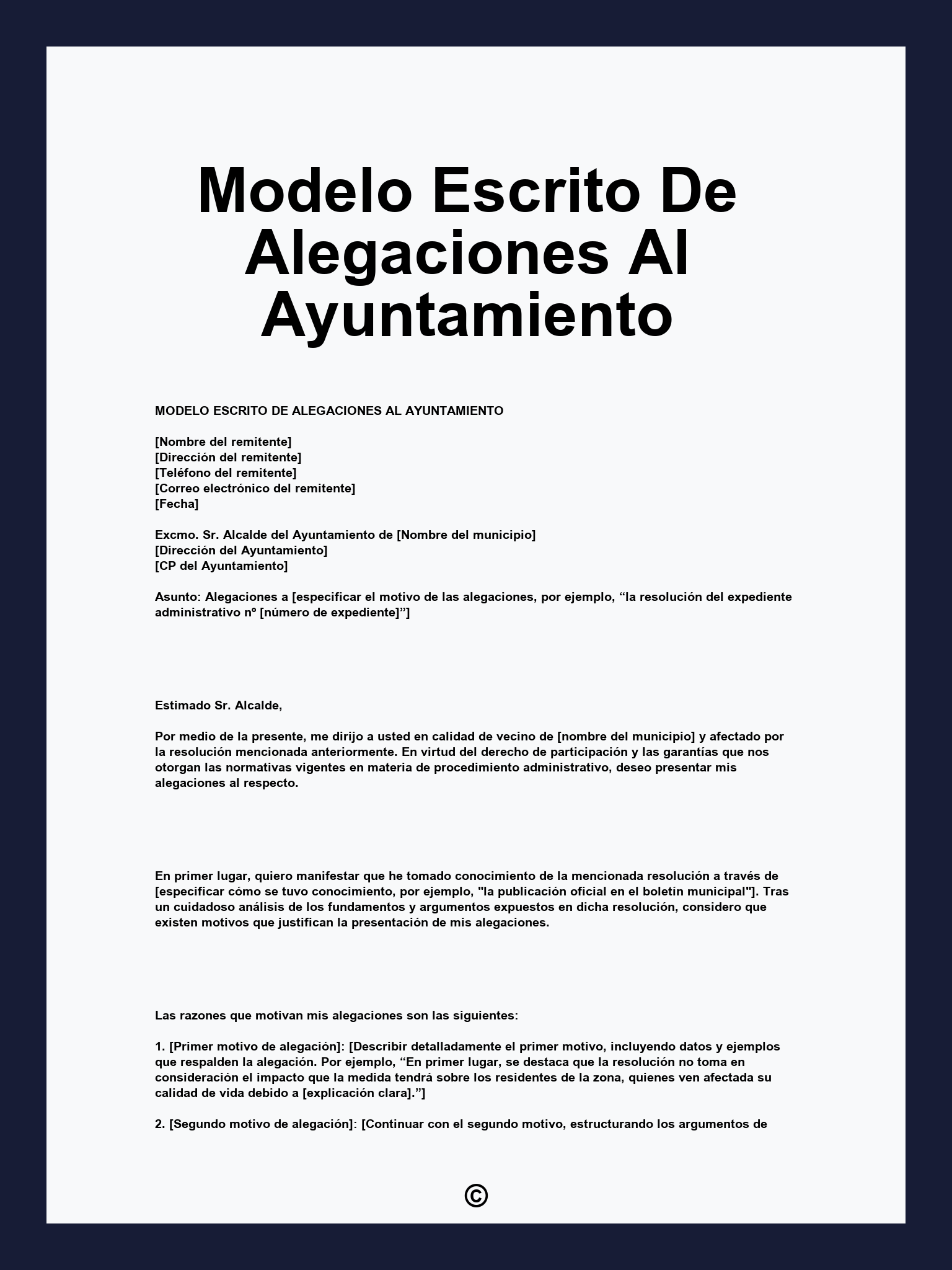 Modelo Escrito De Alegaciones Al Ayuntamiento