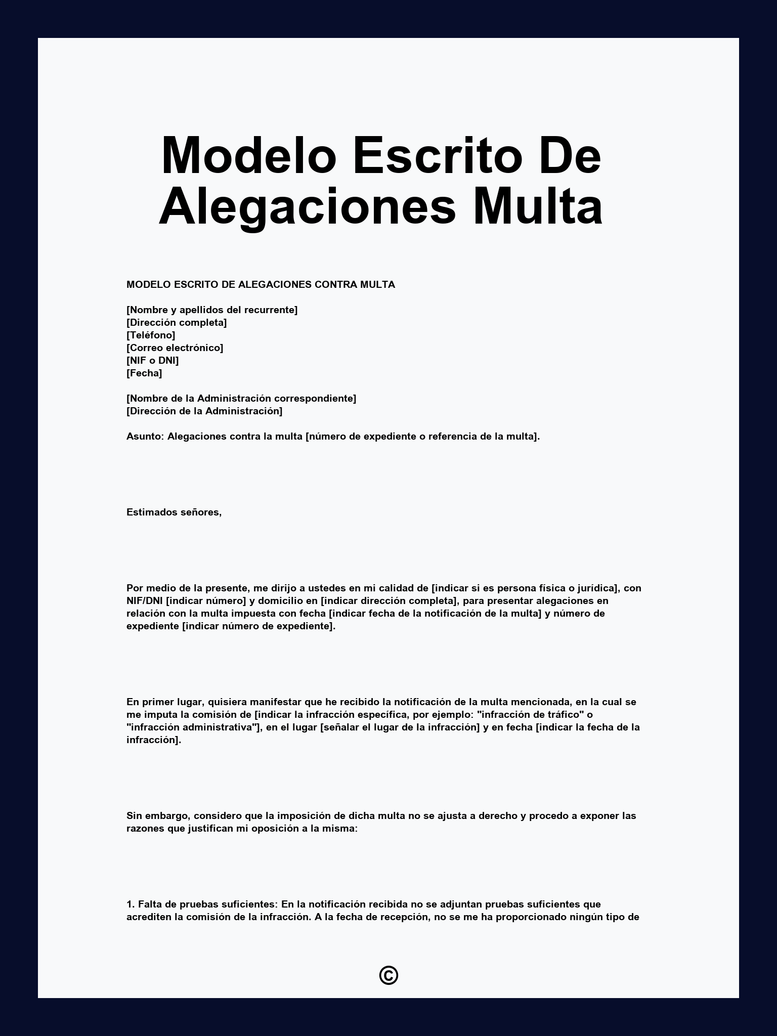 Modelo Escrito De Alegaciones Multa