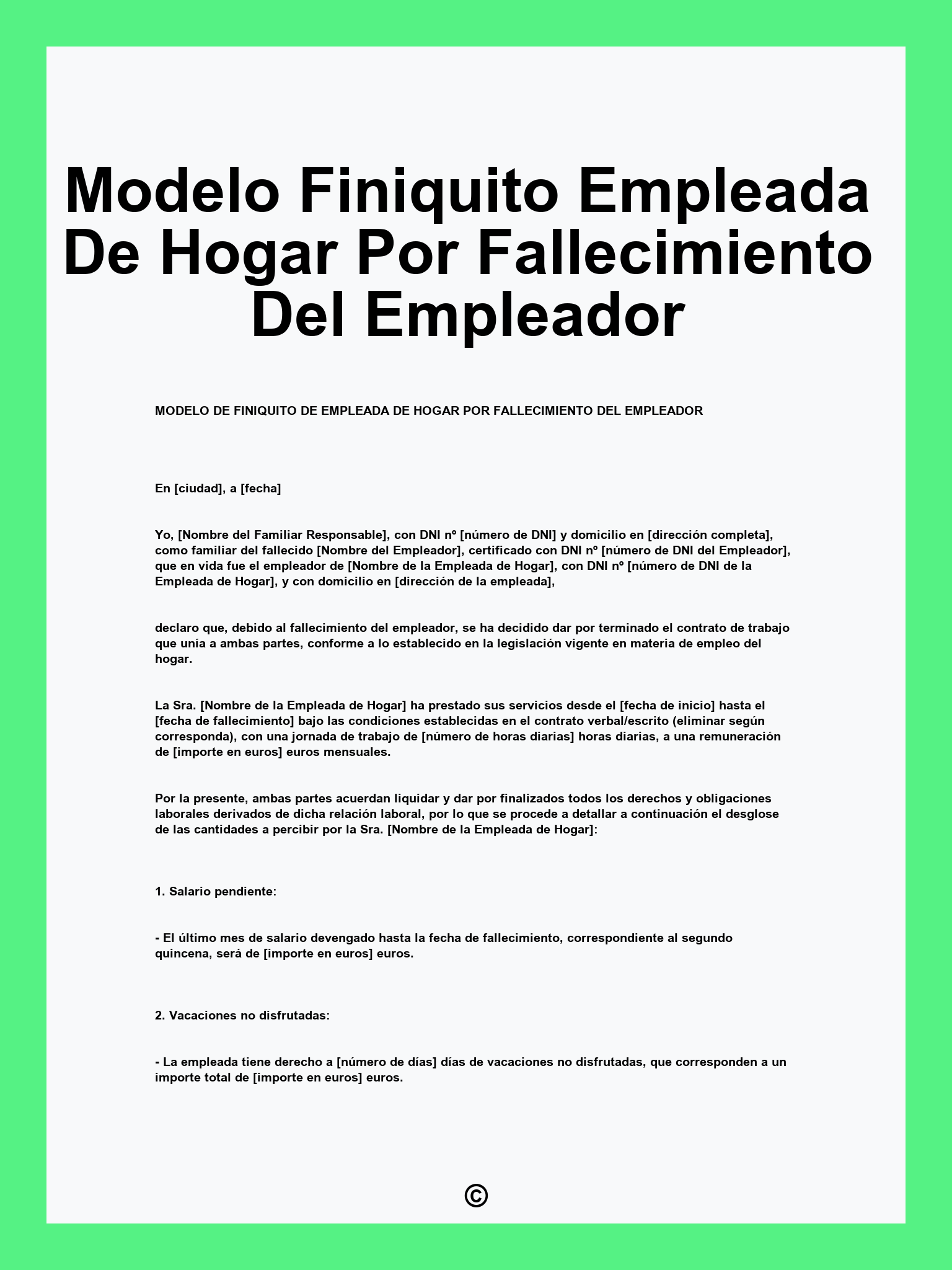Modelo Finiquito Empleada De Hogar Por Fallecimiento Del Empleador