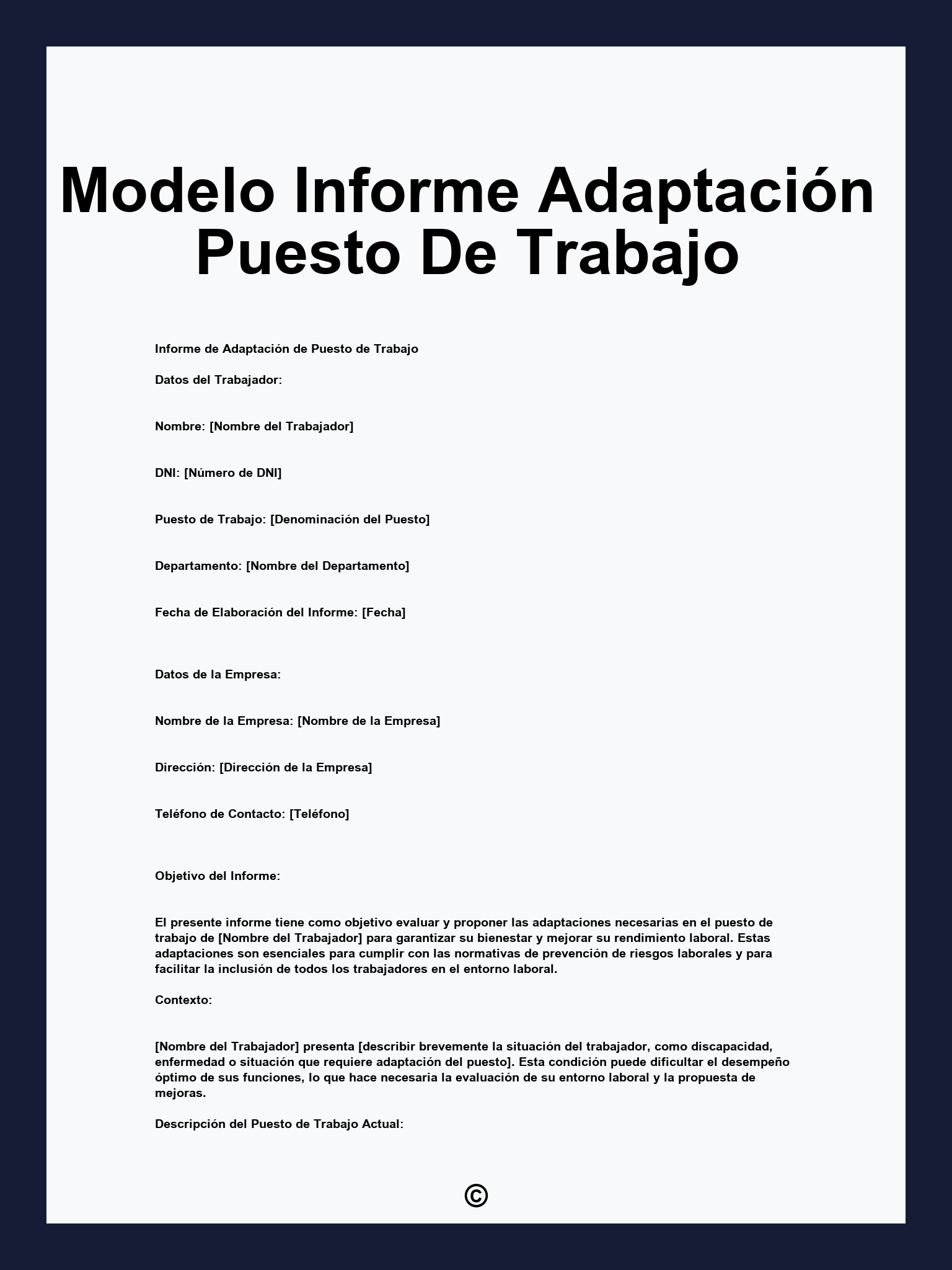 Modelo Informe Adaptación Puesto De Trabajo