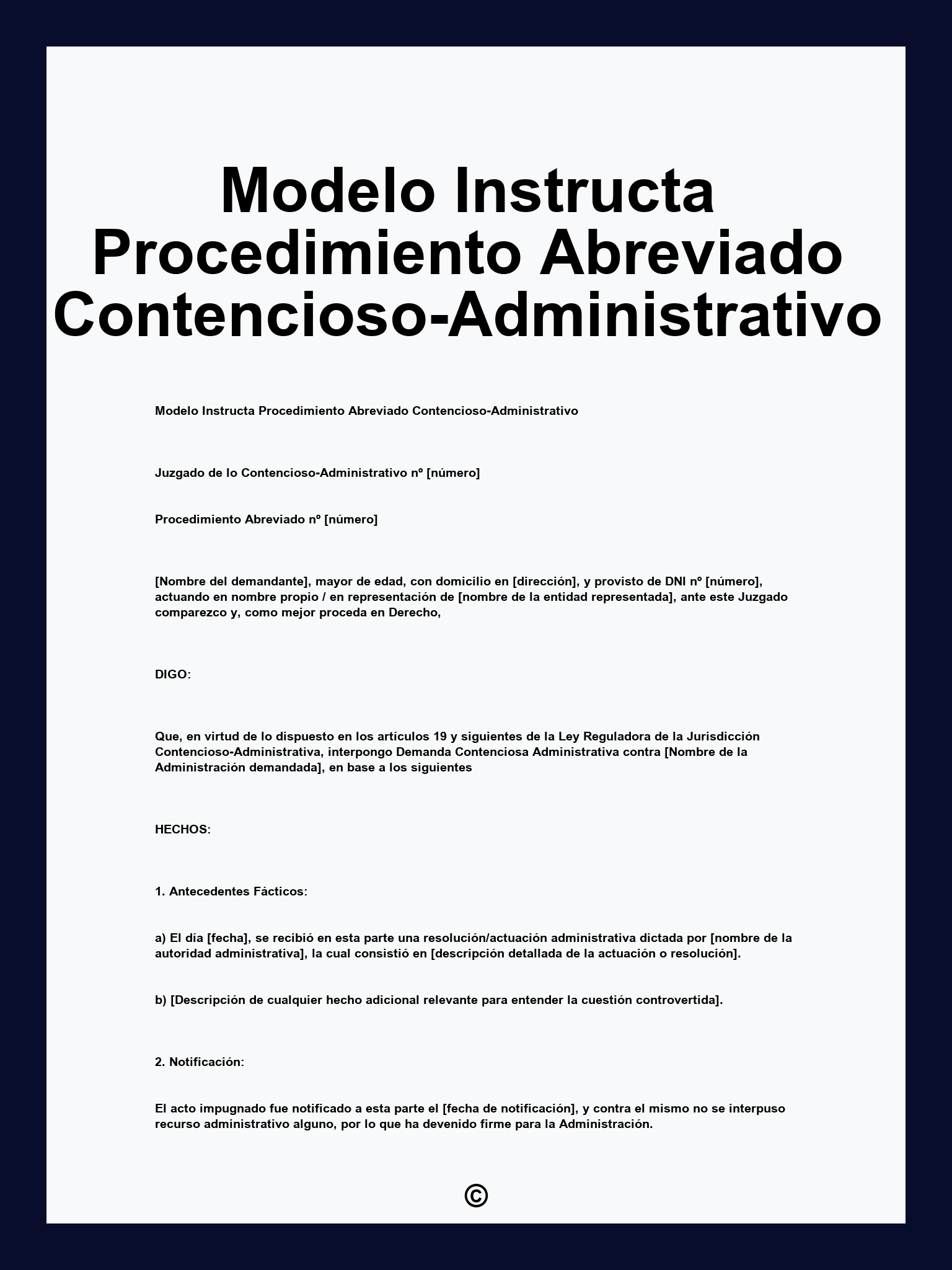 Modelo Instructa Procedimiento Abreviado Contencioso-Administrativo