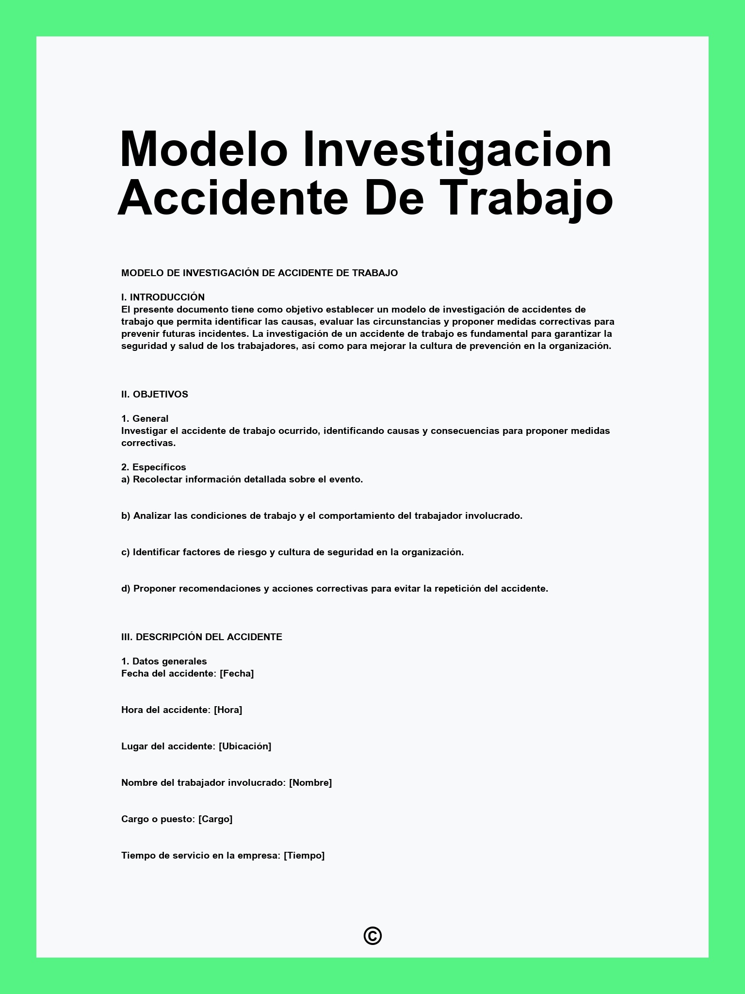 Modelo Investigacion Accidente De Trabajo