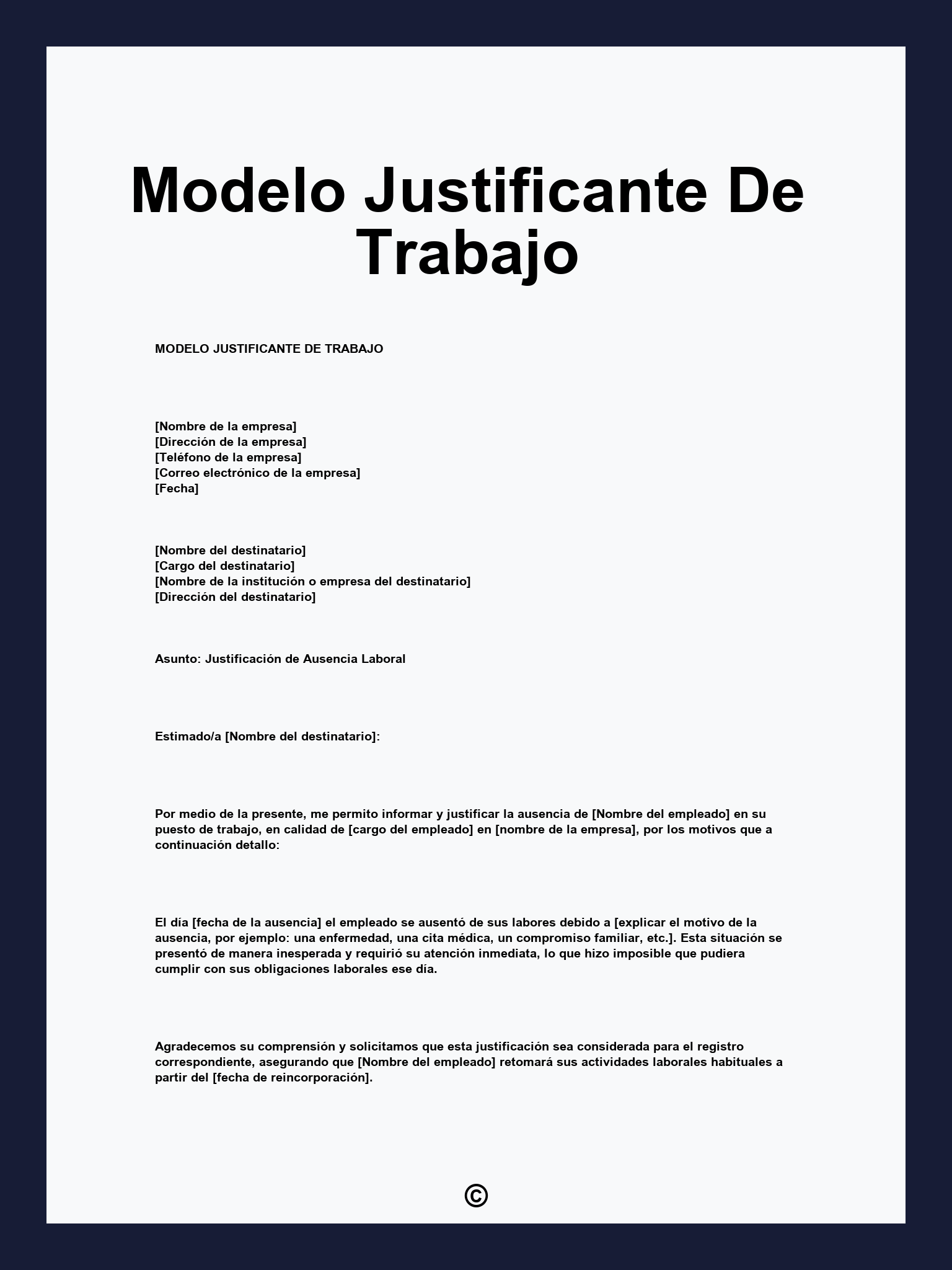 Modelo Justificante De Trabajo