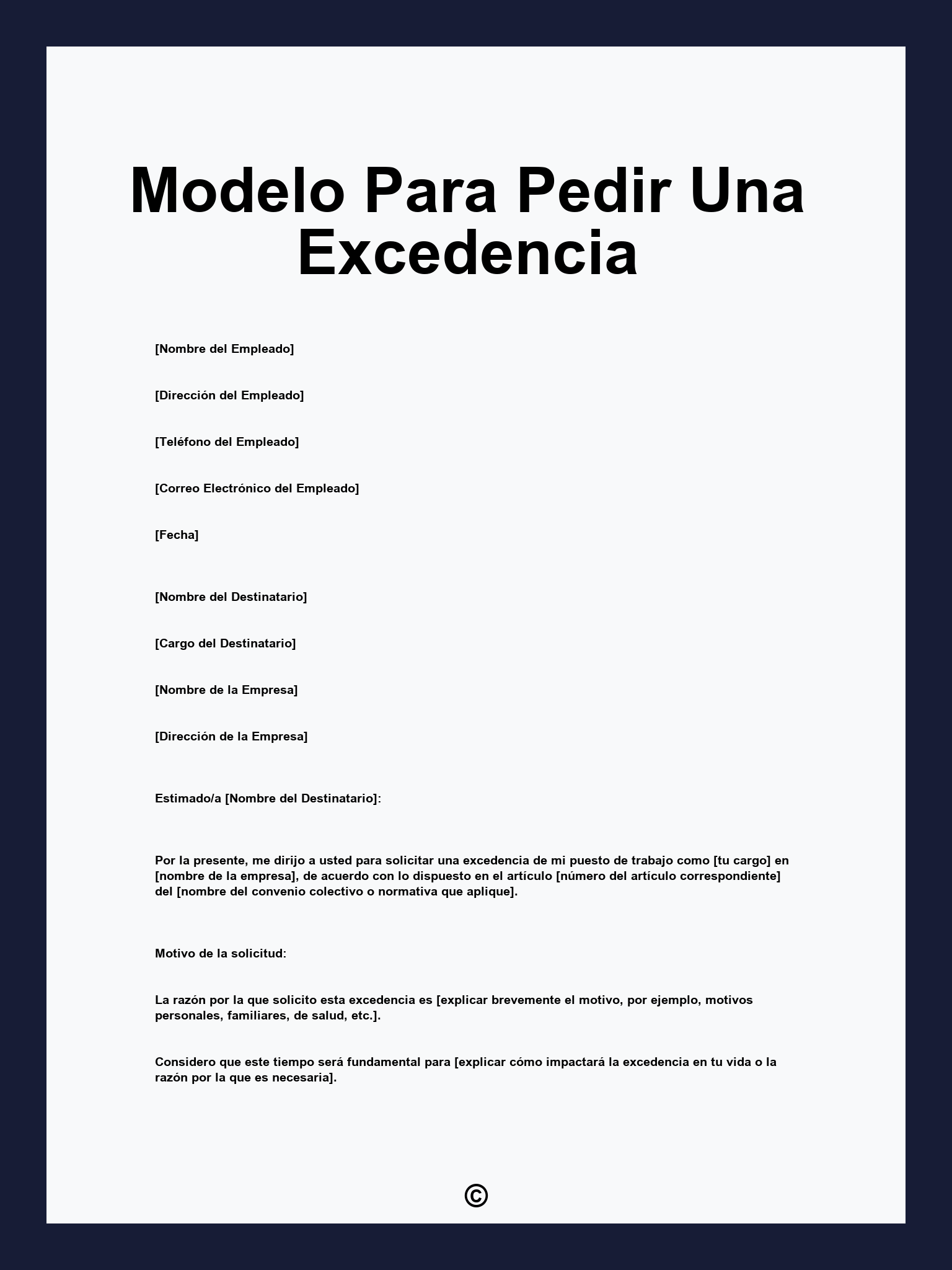 Modelo Para Pedir Una Excedencia