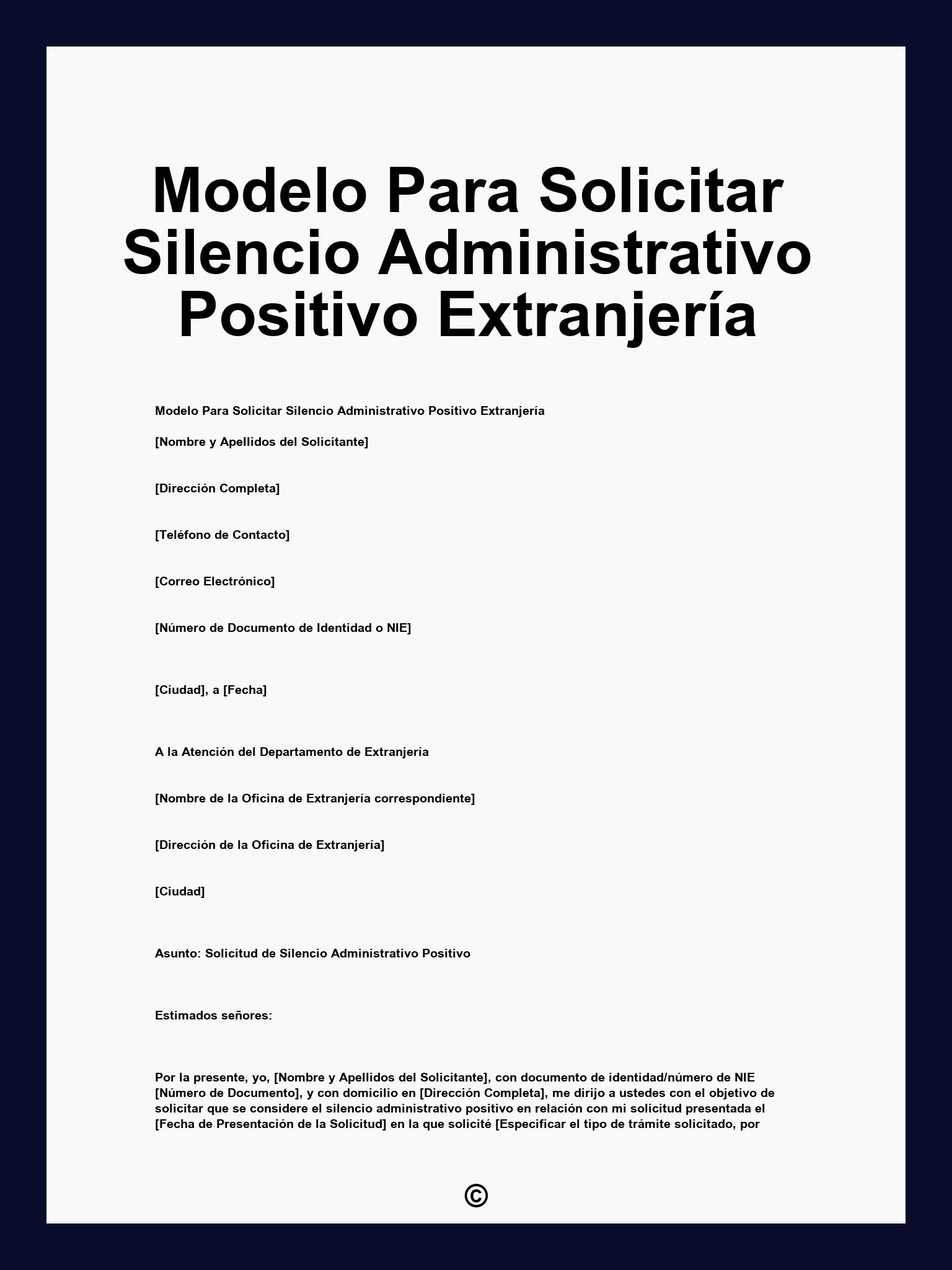 Modelo Para Solicitar Silencio Administrativo Positivo Extranjería