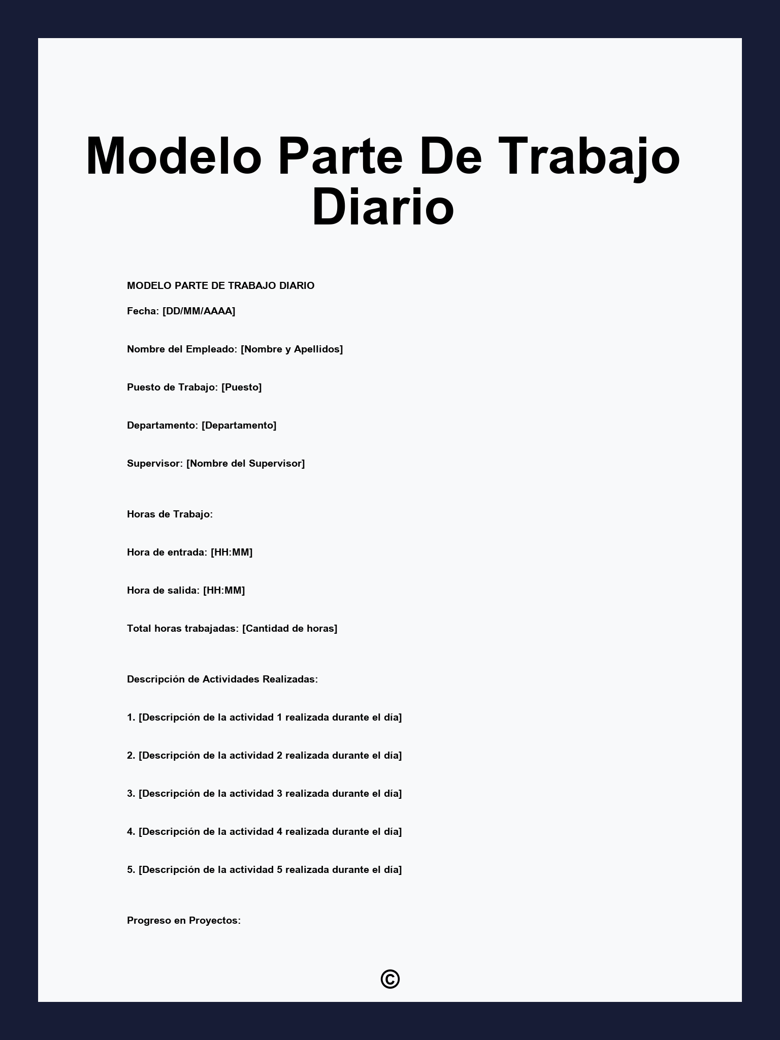Modelo Parte De Trabajo Diario