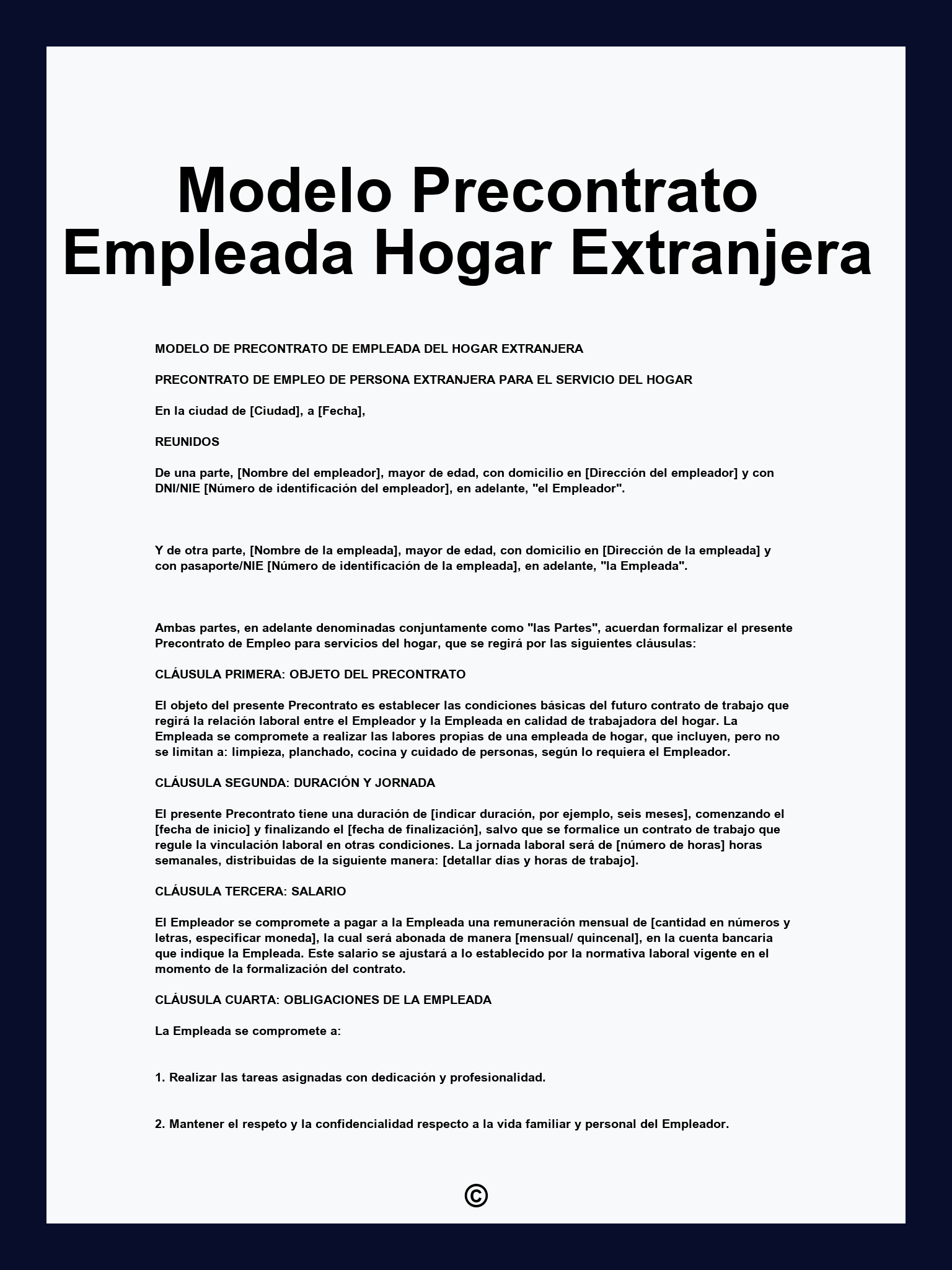 Modelo Precontrato Empleada Hogar Extranjera