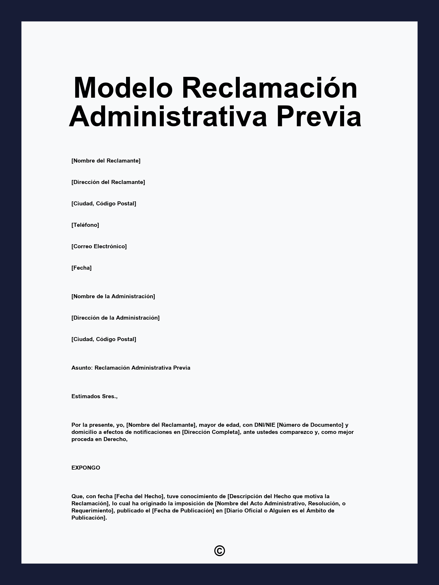 Modelo Reclamación Administrativa Previa