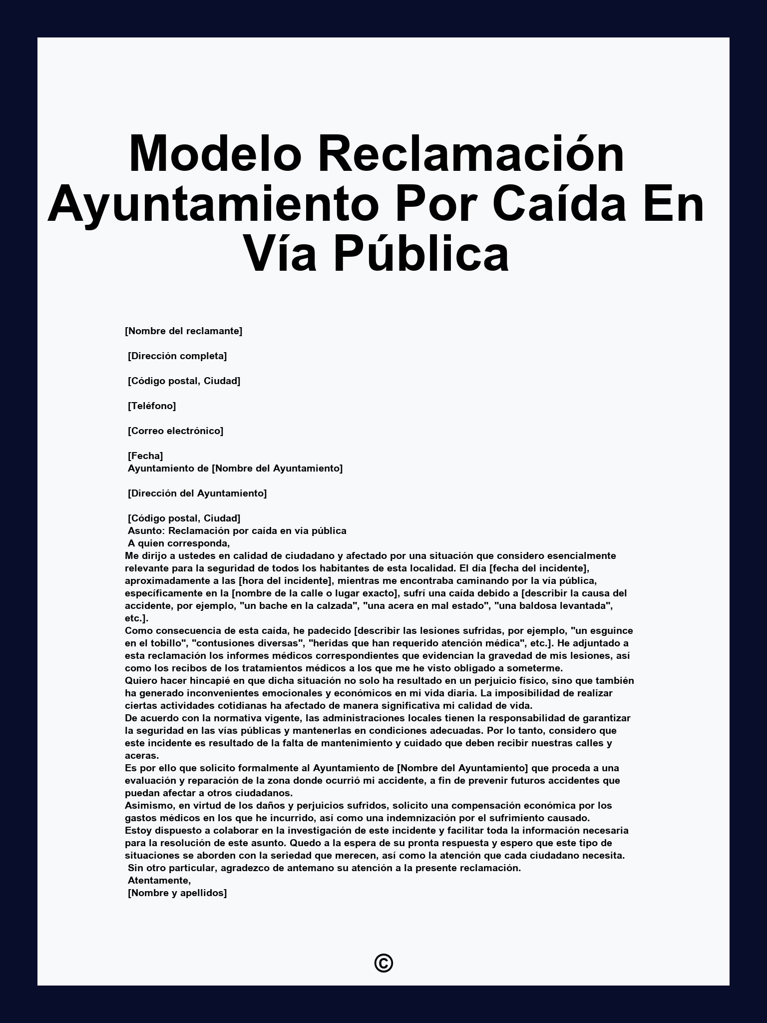 Modelo Reclamación Ayuntamiento Por Caída En Vía Pública