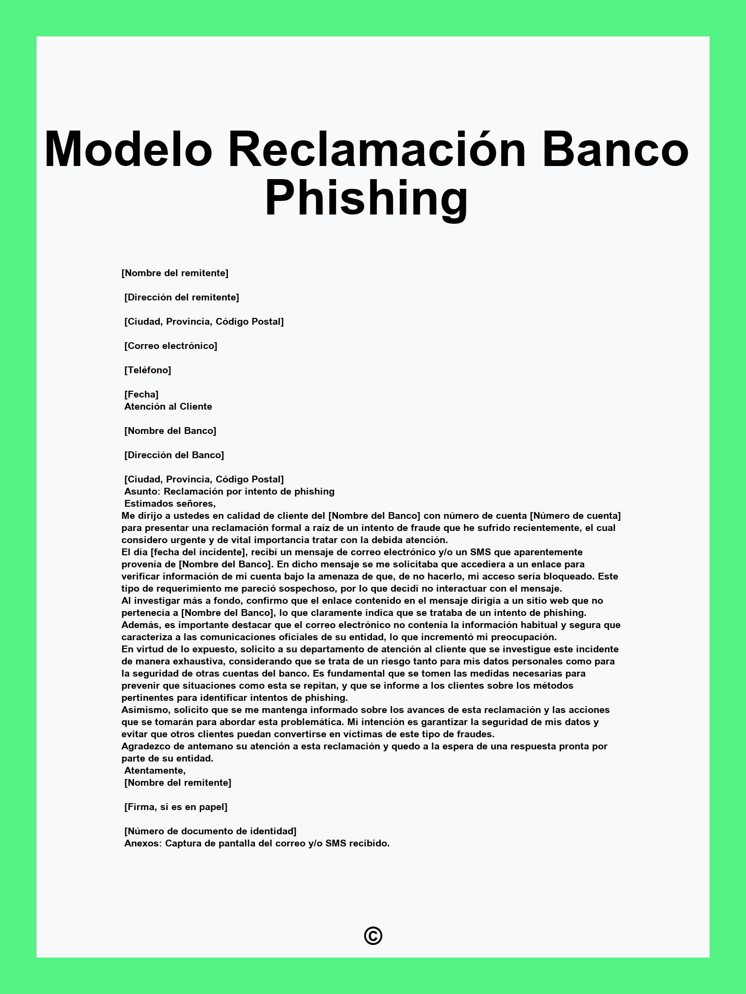 Modelo Reclamación Banco Phishing