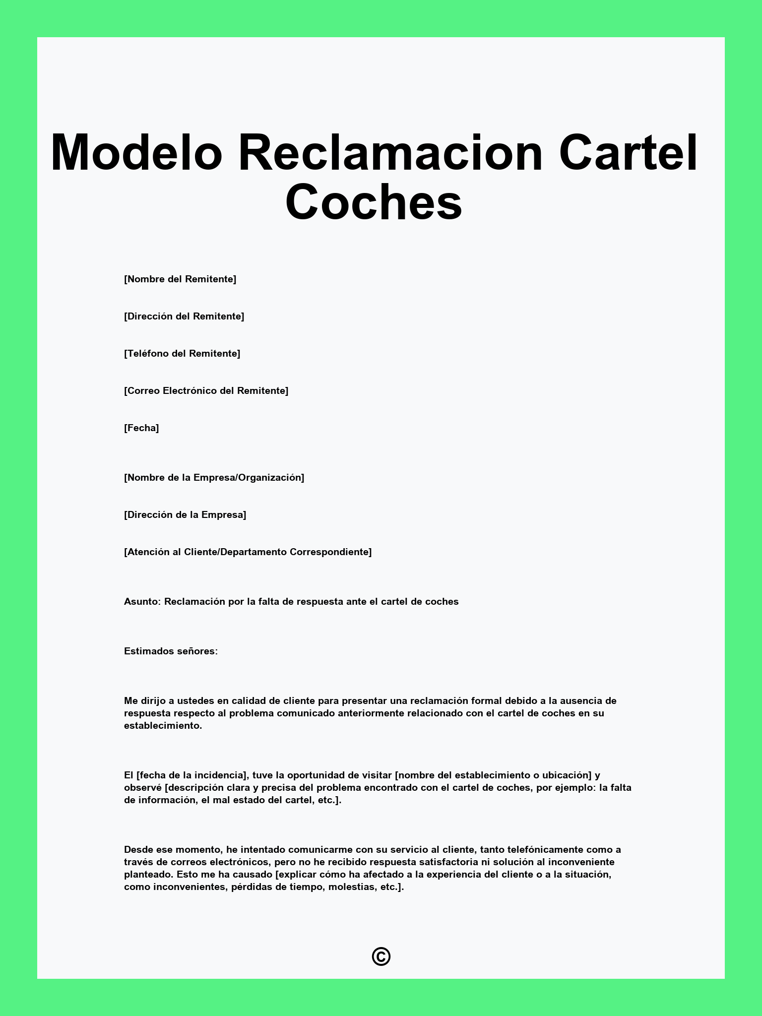 Modelo Reclamacion Cartel Coches
