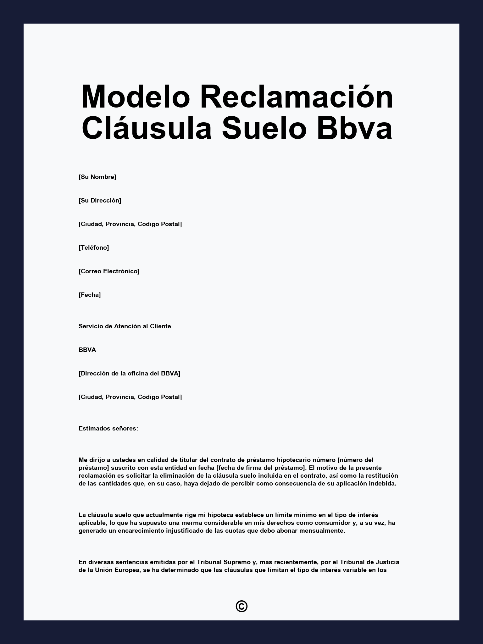 Modelo Reclamación Cláusula Suelo Bbva