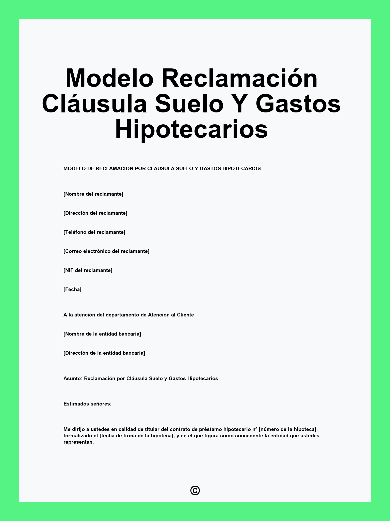 Modelo Reclamación Cláusula Suelo Y Gastos Hipotecarios