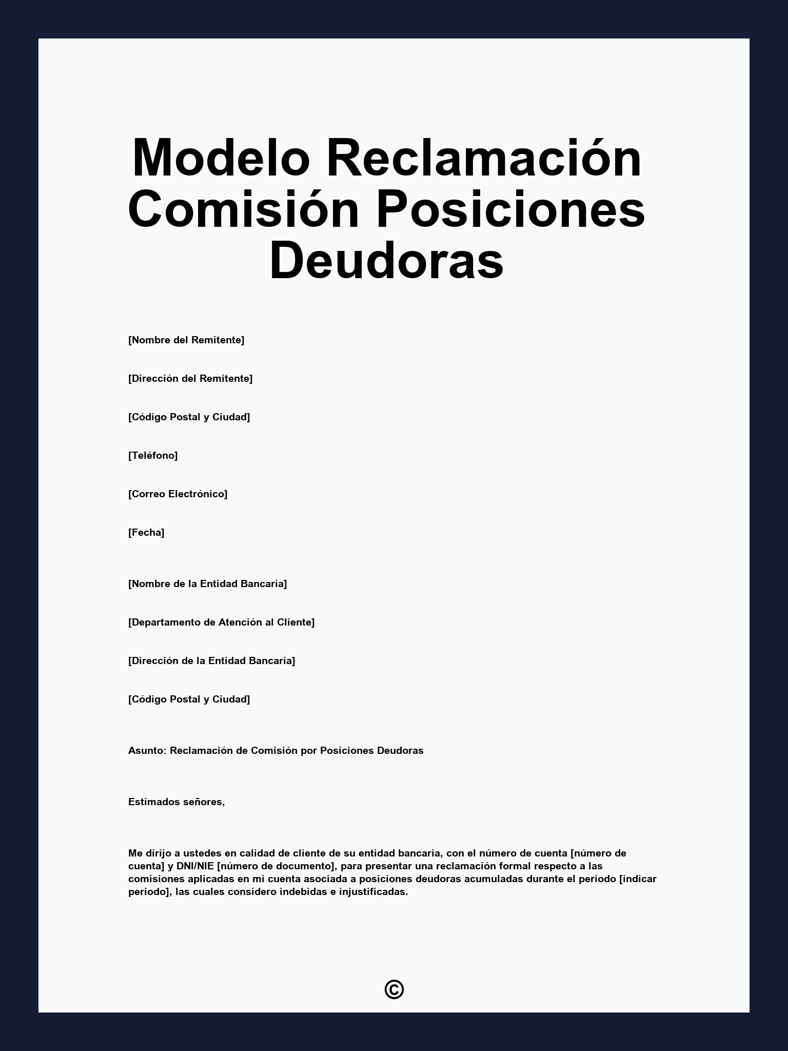 Modelo Reclamación Comisión Posiciones Deudoras