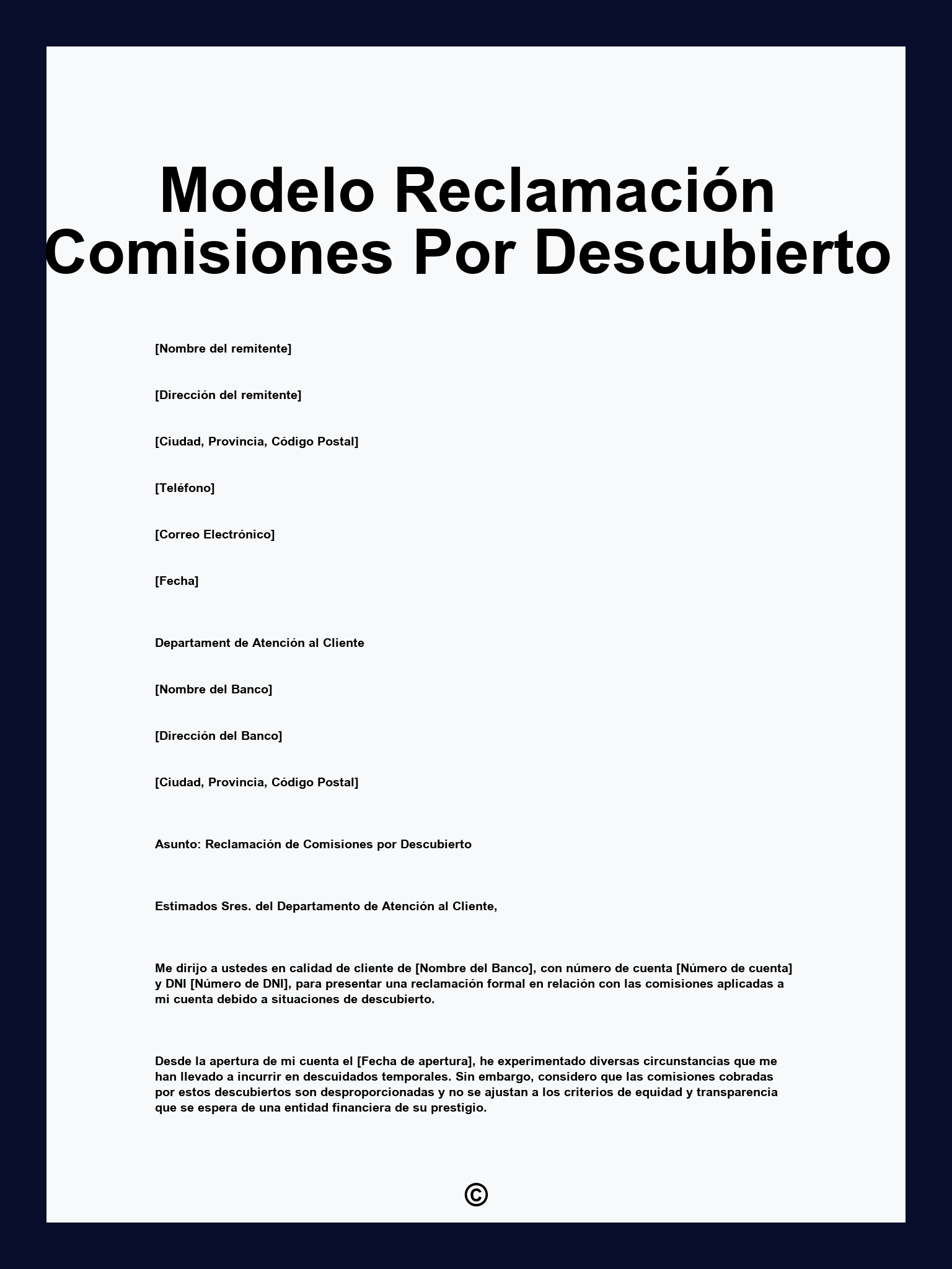 Modelo Reclamación Comisiones Por Descubierto