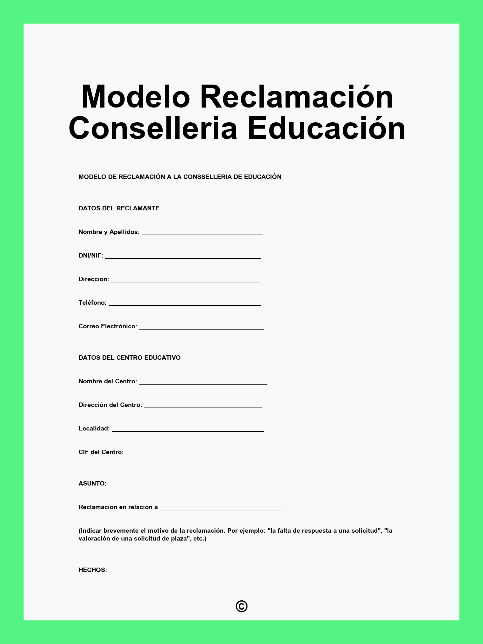 Modelo Reclamación Conselleria Educación