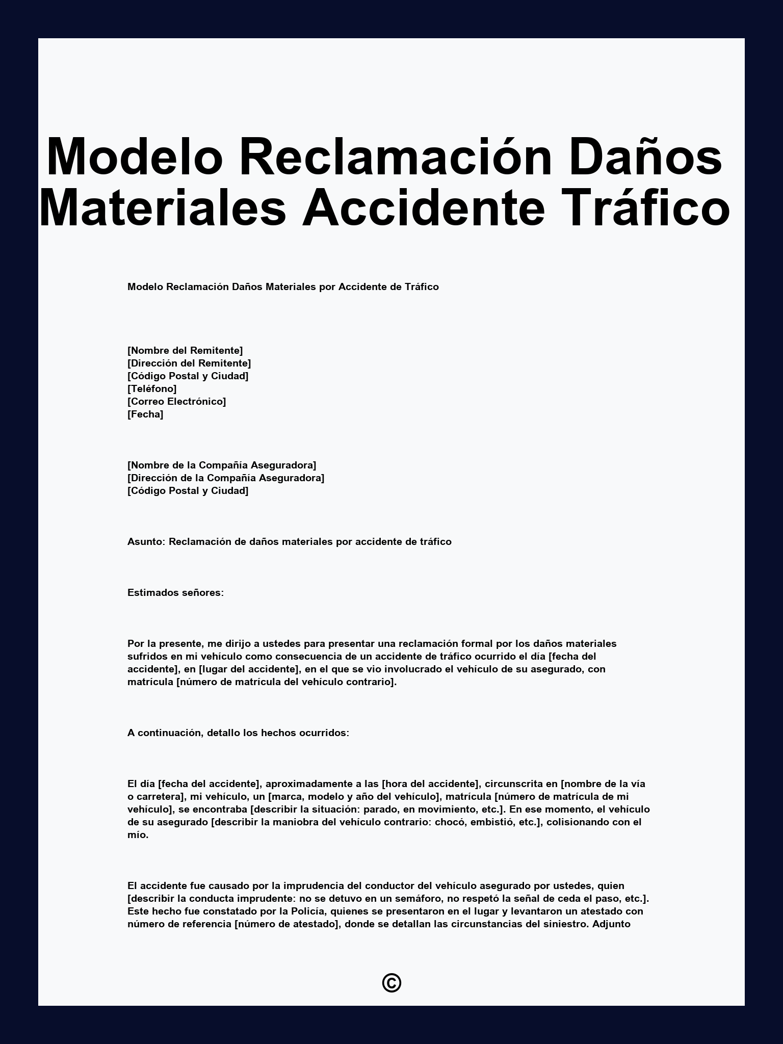Modelo Reclamación Daños Materiales Accidente Tráfico