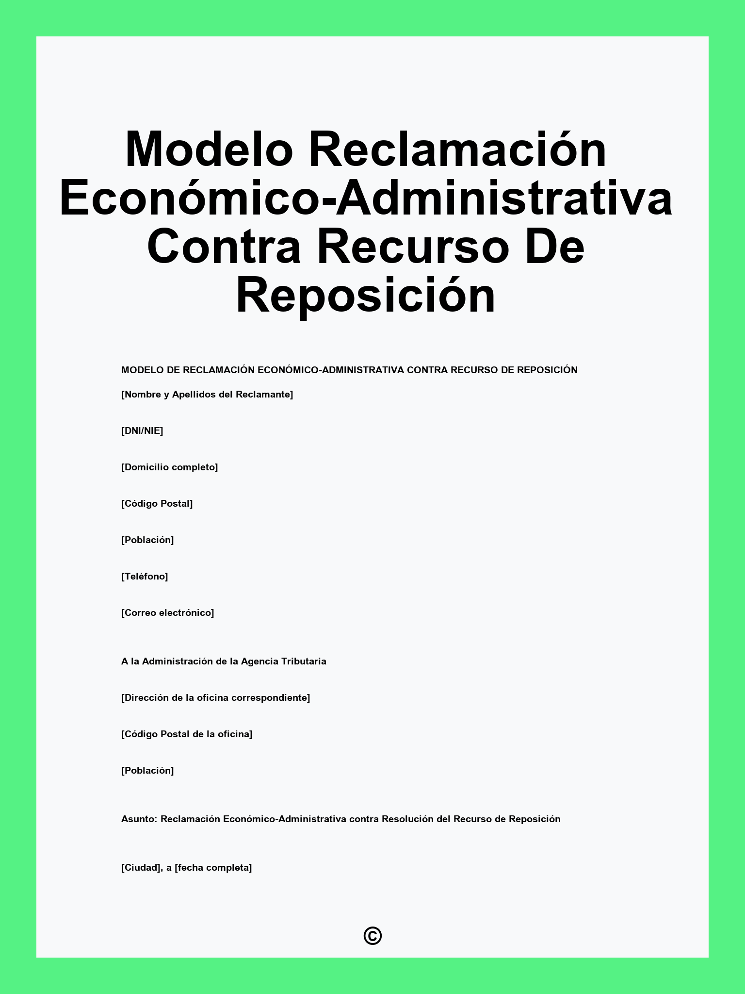Modelo Reclamación Económico-Administrativa Contra Recurso De Reposición