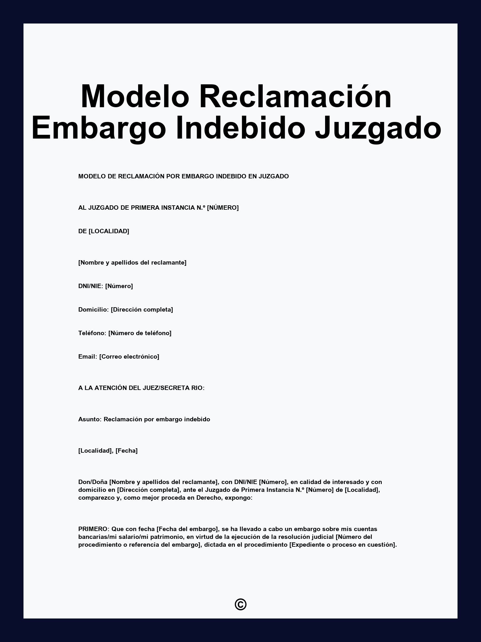 Modelo Reclamación Embargo Indebido Juzgado