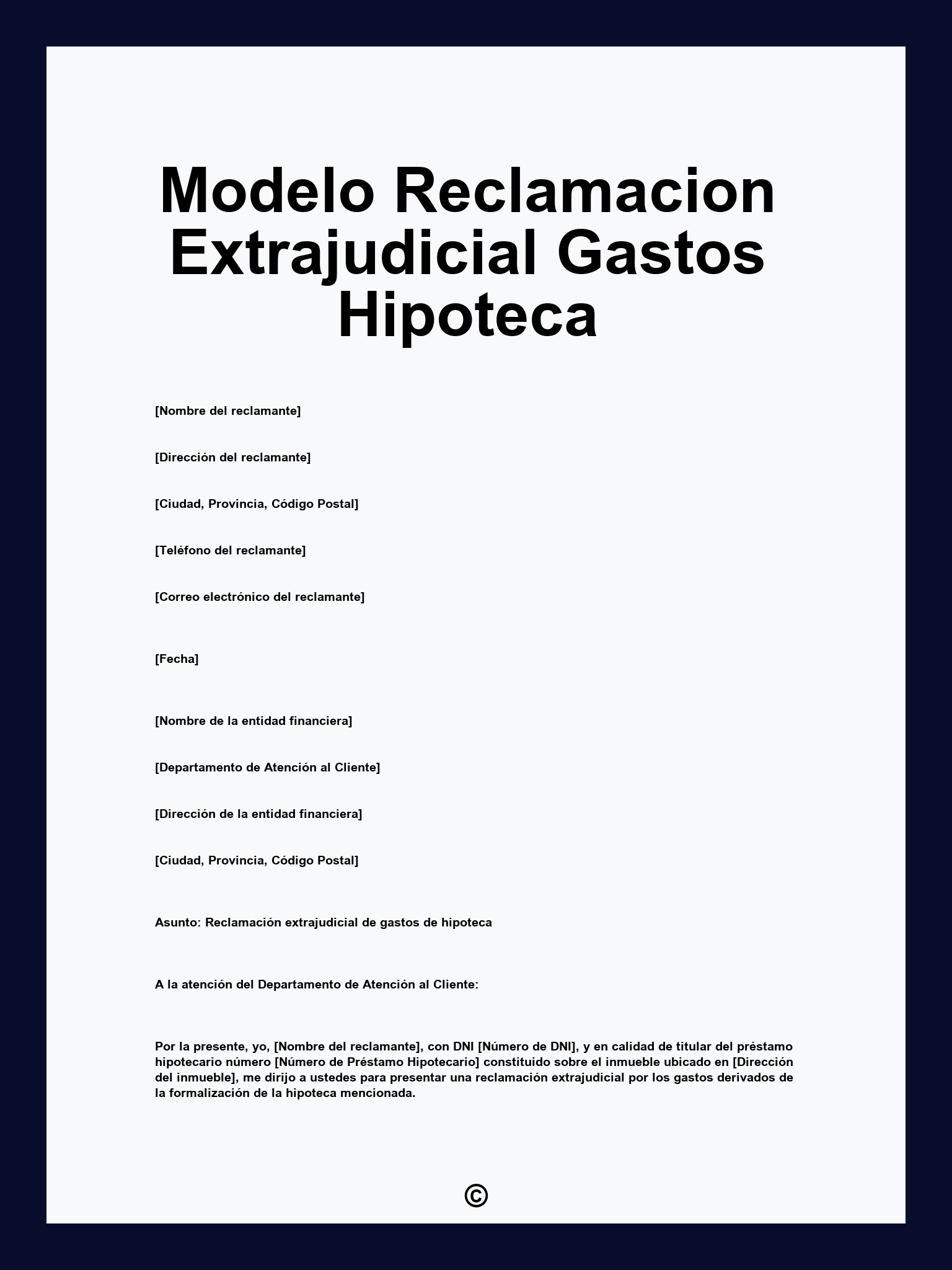 Modelo Reclamacion Extrajudicial Gastos Hipoteca